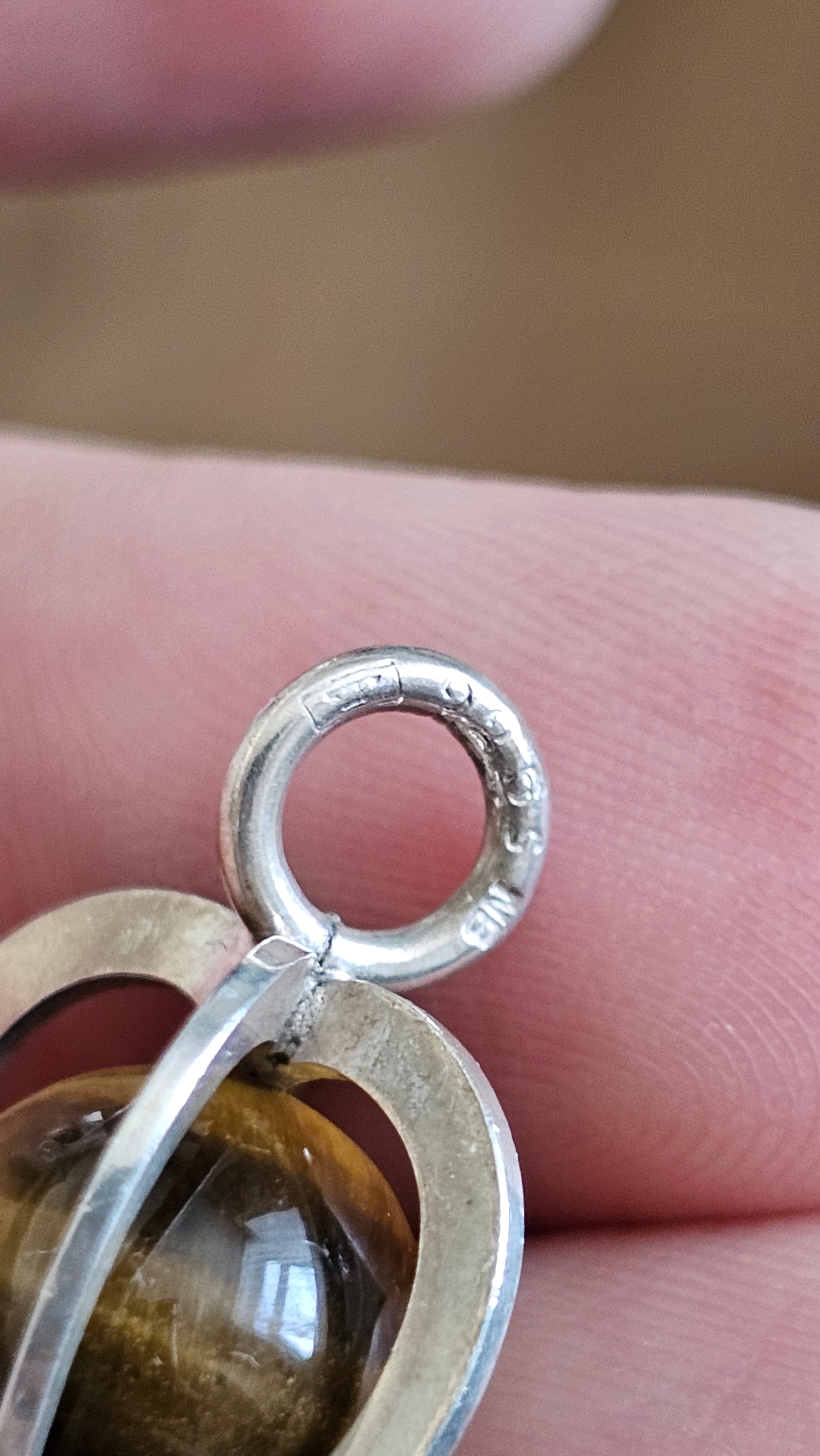 Vintage Elis Kauppi for Kupittaan Kulta Sterling Silver & Tiger's Eye Heart Pendant