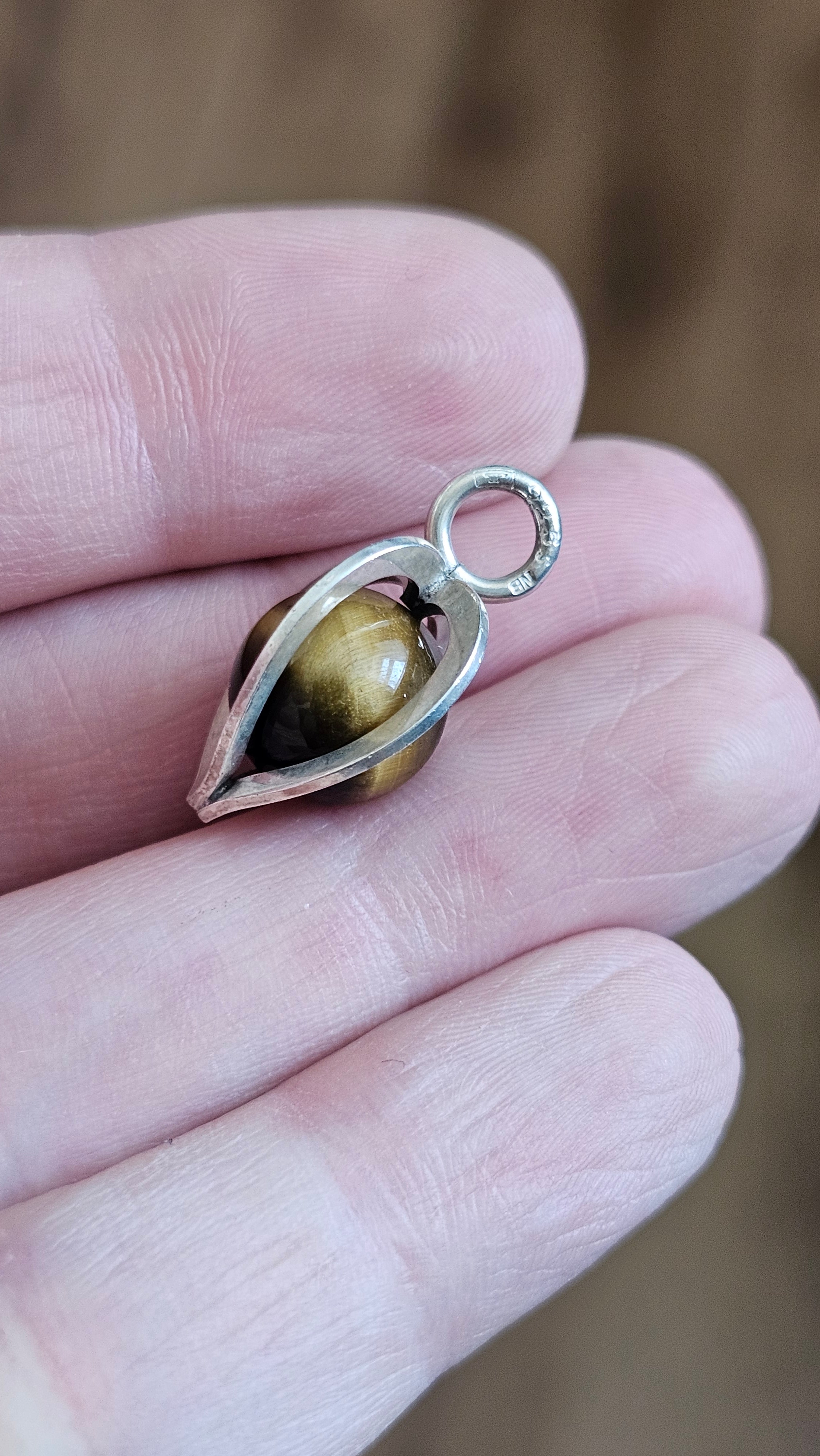 Vintage Elis Kauppi for Kupittaan Kulta Sterling Silver & Tiger's Eye Heart Pendant