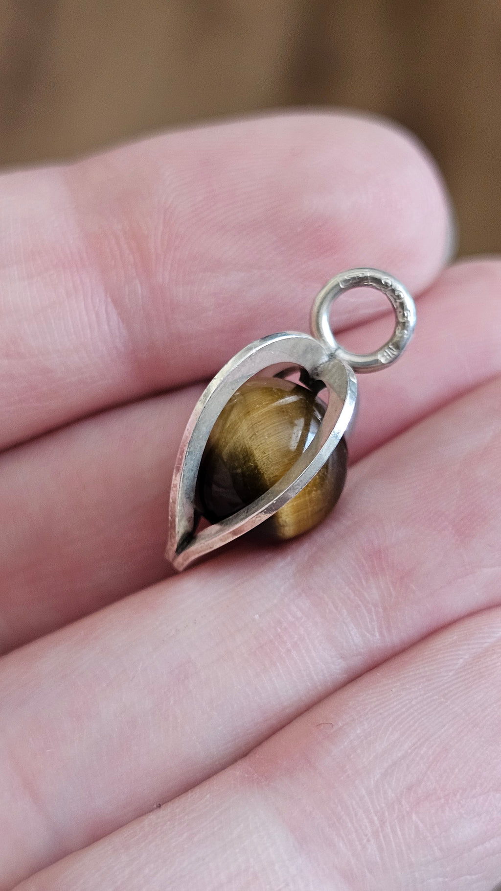Vintage Elis Kauppi for Kupittaan Kulta Sterling Silver & Tiger's Eye Heart Pendant