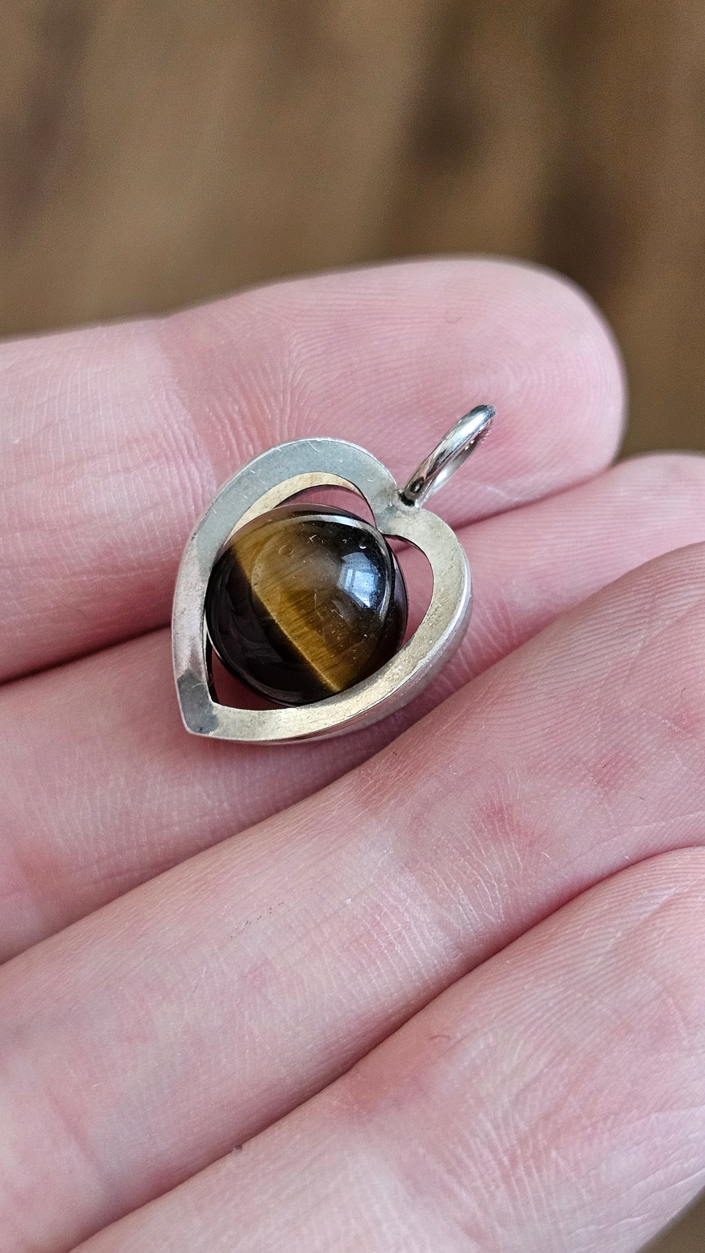 Vintage Elis Kauppi for Kupittaan Kulta Sterling Silver & Tiger's Eye Heart Pendant