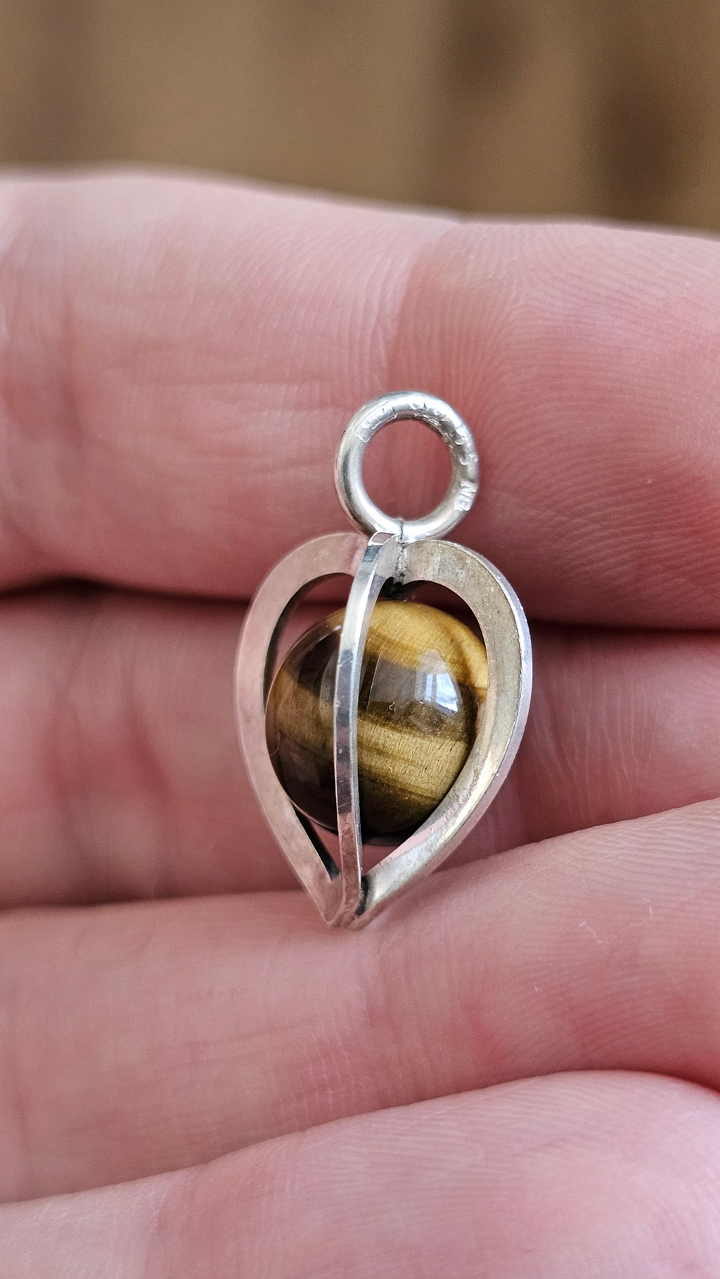 Vintage Elis Kauppi for Kupittaan Kulta Sterling Silver & Tiger's Eye Heart Pendant