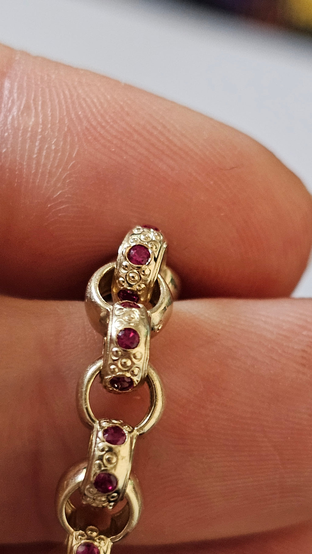 Solid 9ct Yellow Gold & Ruby Belcher Bracelet – Dog Clip Clasp (10.88g)