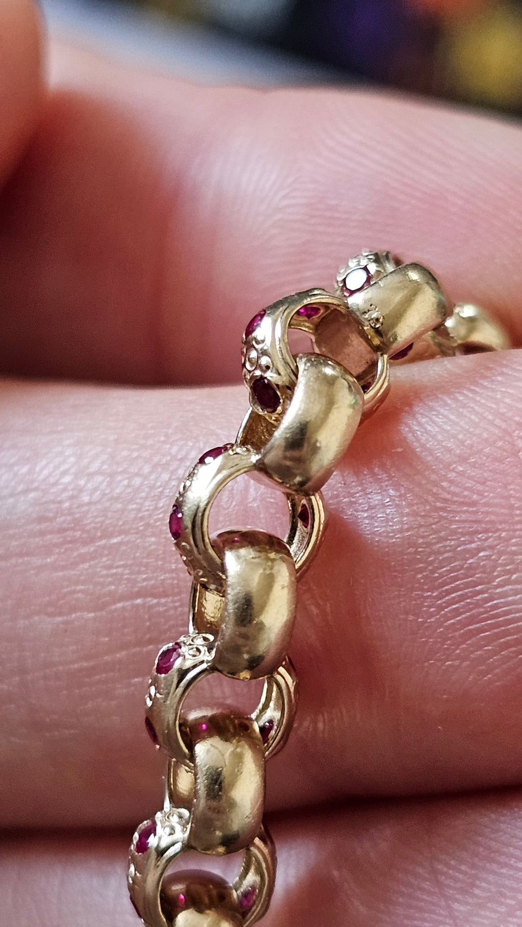 Solid 9ct Yellow Gold & Ruby Belcher Bracelet – Dog Clip Clasp (10.88g)