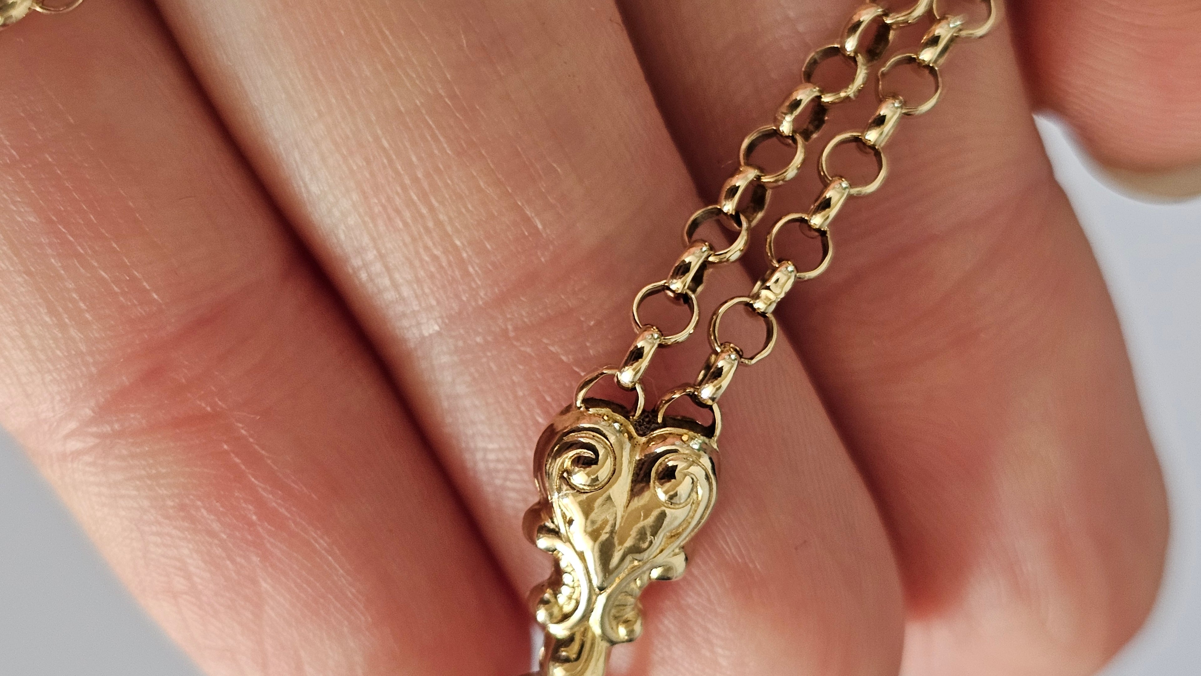 Solid 9ct Yellow Gold Double Albert Chain Bracelet with T-Bar & Dog Clip – 10.9g