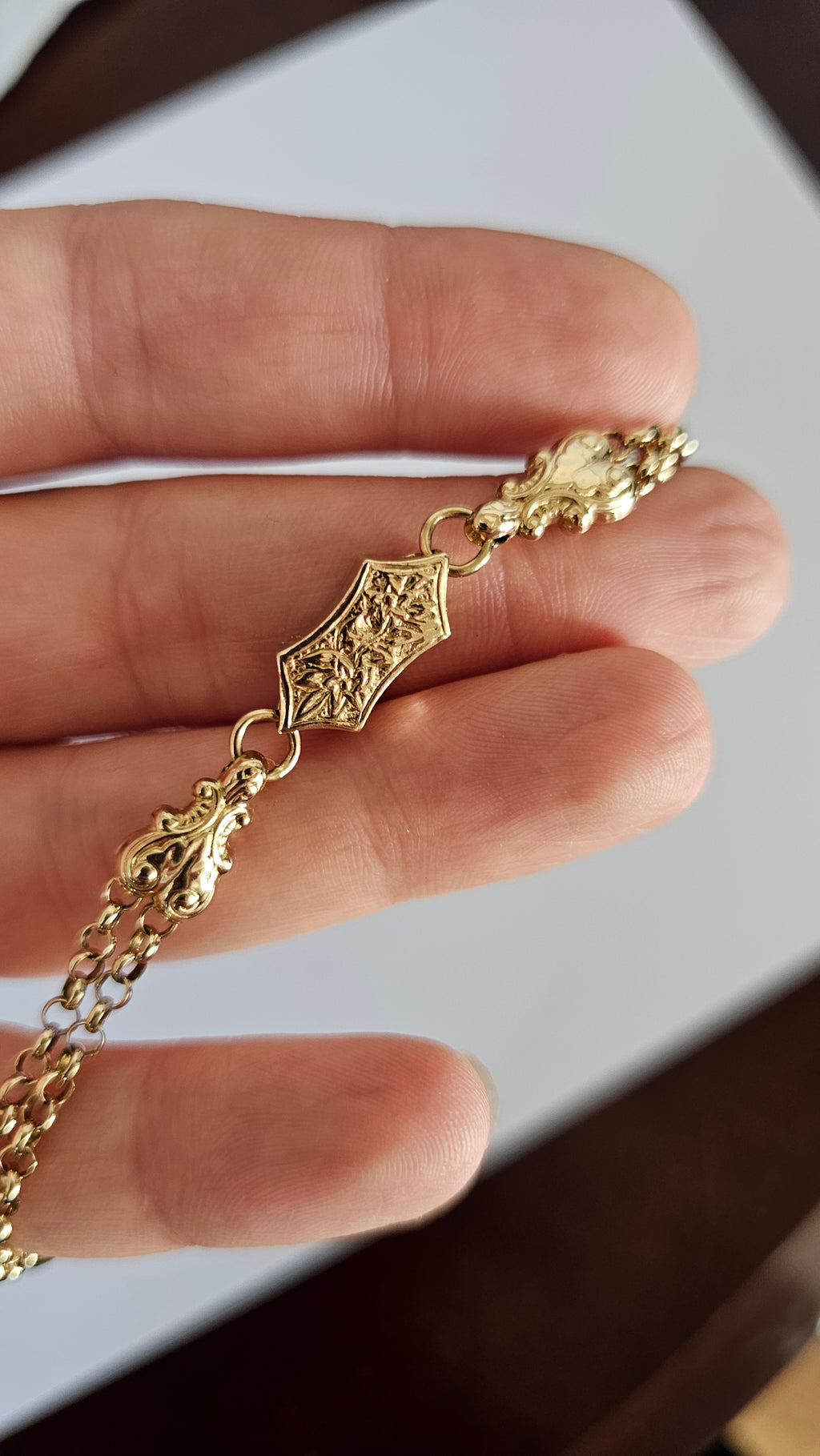 Solid 9ct Yellow Gold Double Albert Chain Bracelet with T-Bar & Dog Clip – 10.9g