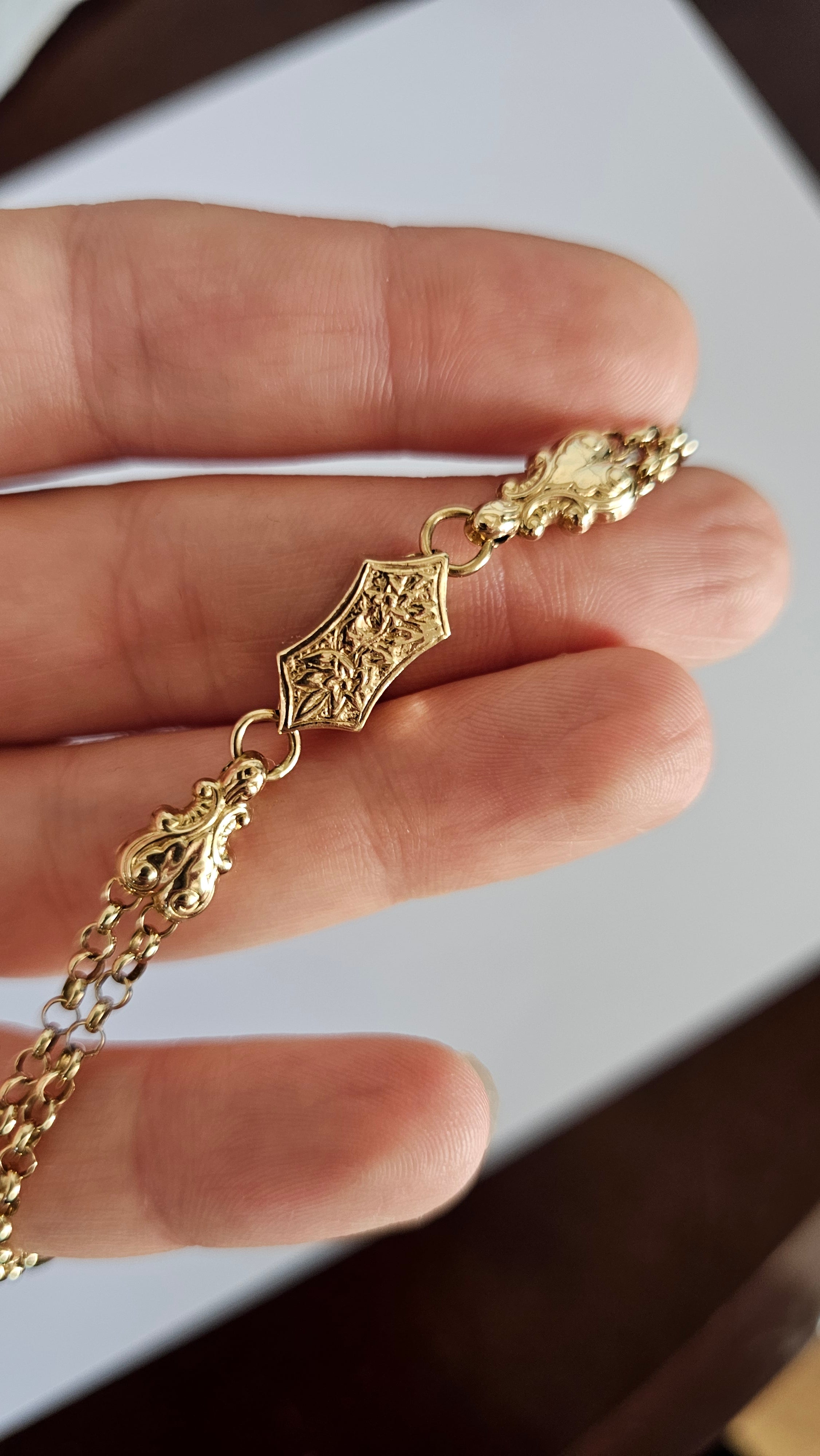 Solid 9ct Yellow Gold Double Albert Chain Bracelet with T-Bar & Dog Clip – 10.9g