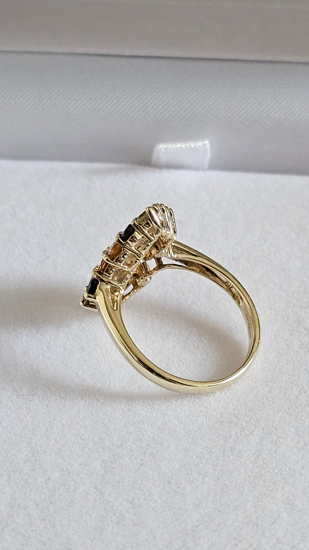 9ct Yellow Gold Multi-Gemstone Stepped Cluster Statement Ring UK Size L 1/2