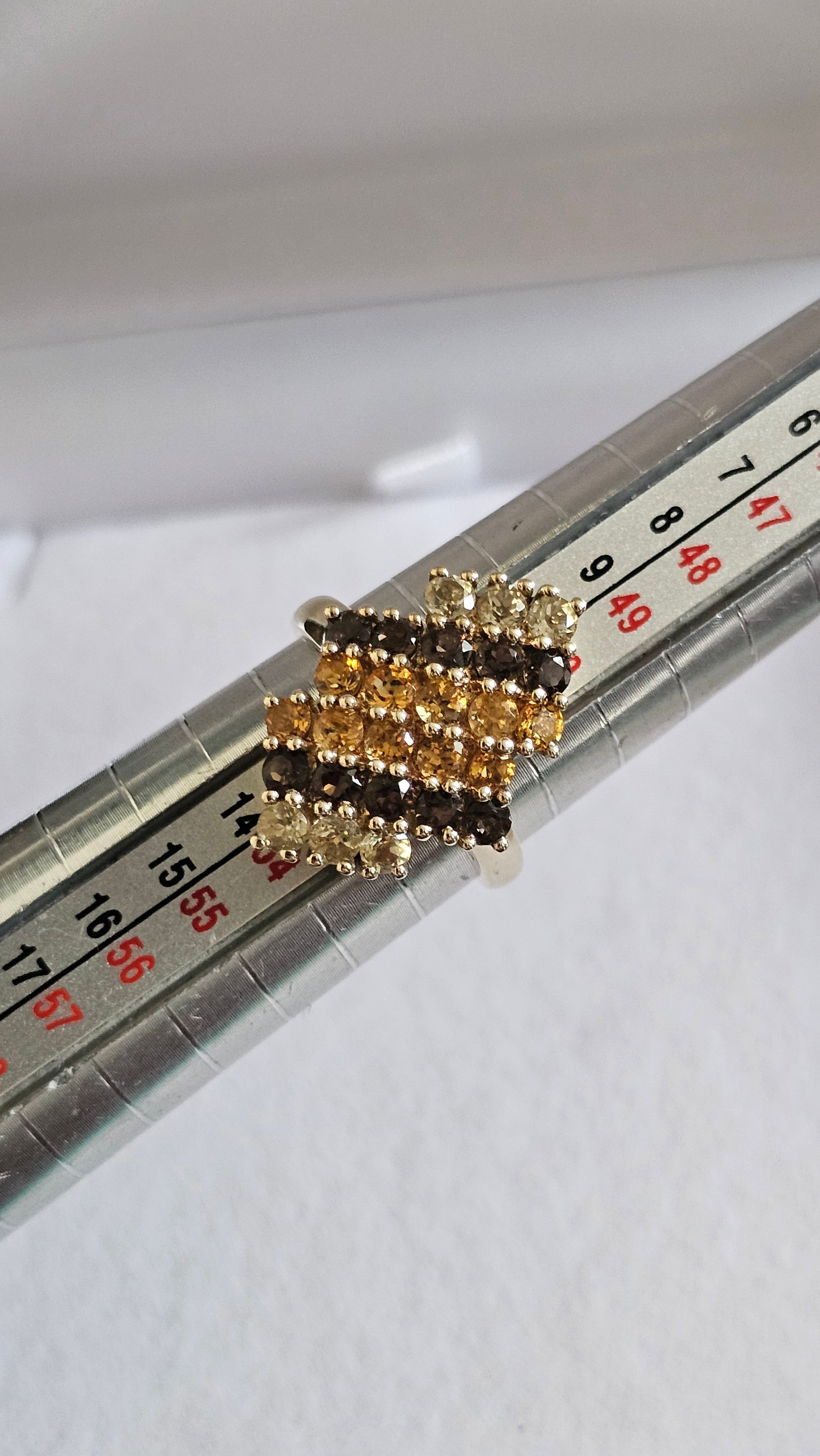 9ct Yellow Gold Multi-Gemstone Stepped Cluster Statement Ring UK Size L 1/2