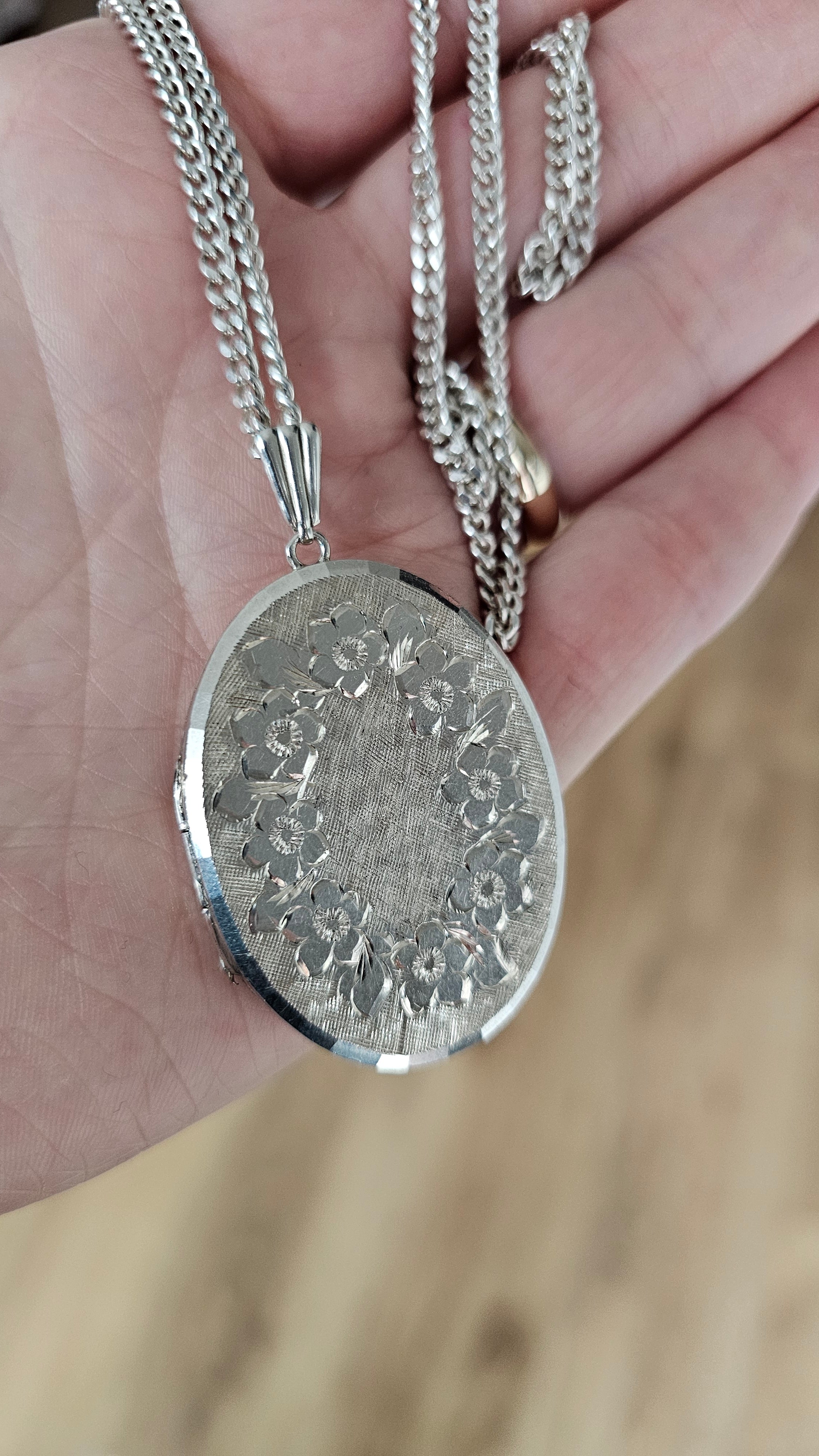 Large Vintage Georg Jensen Solid Sterling Silver Floral Locket & Curb Chain (32.1g)