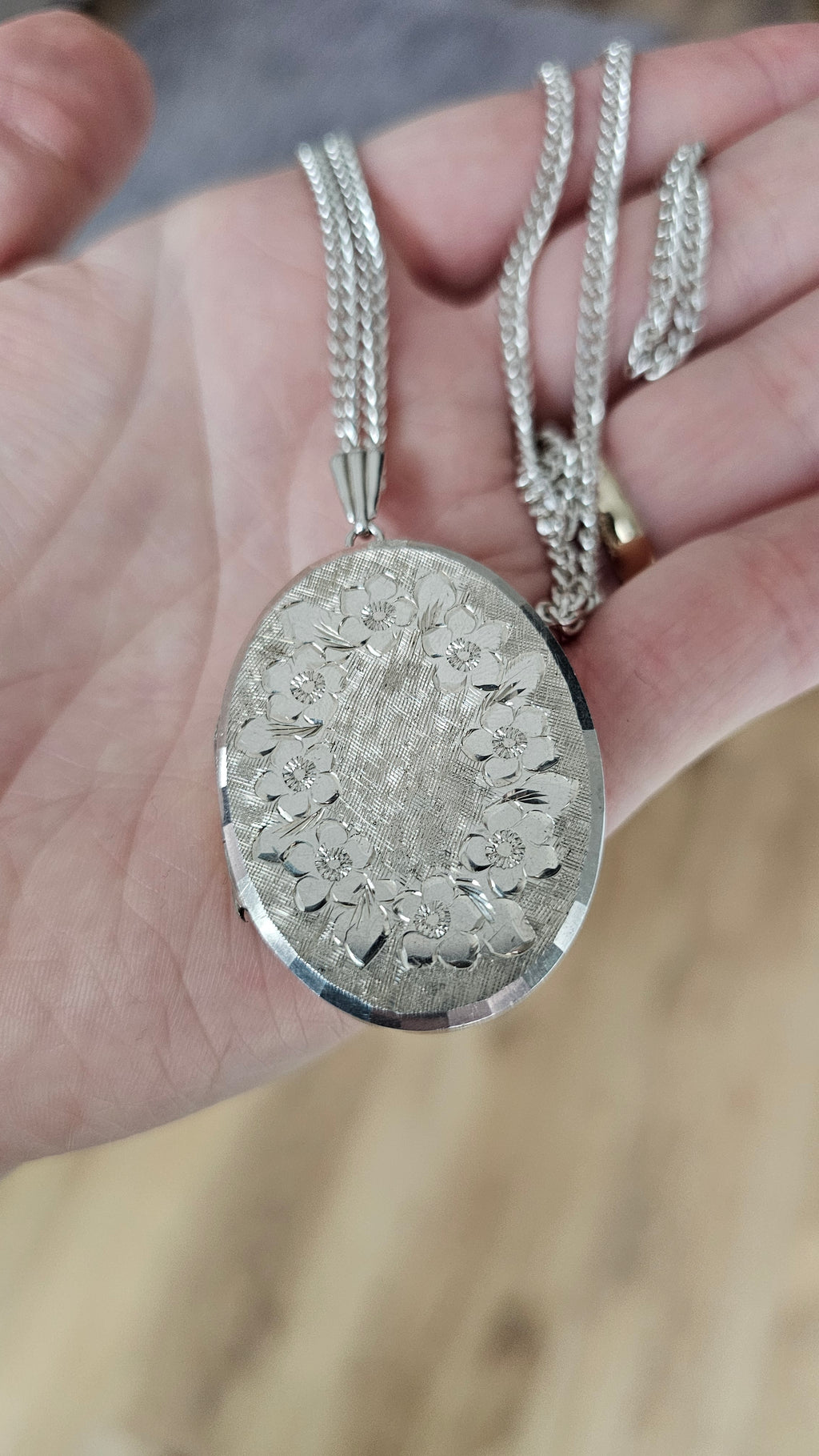 Large Vintage Georg Jensen Solid Sterling Silver Floral Locket & Curb Chain (32.1g)