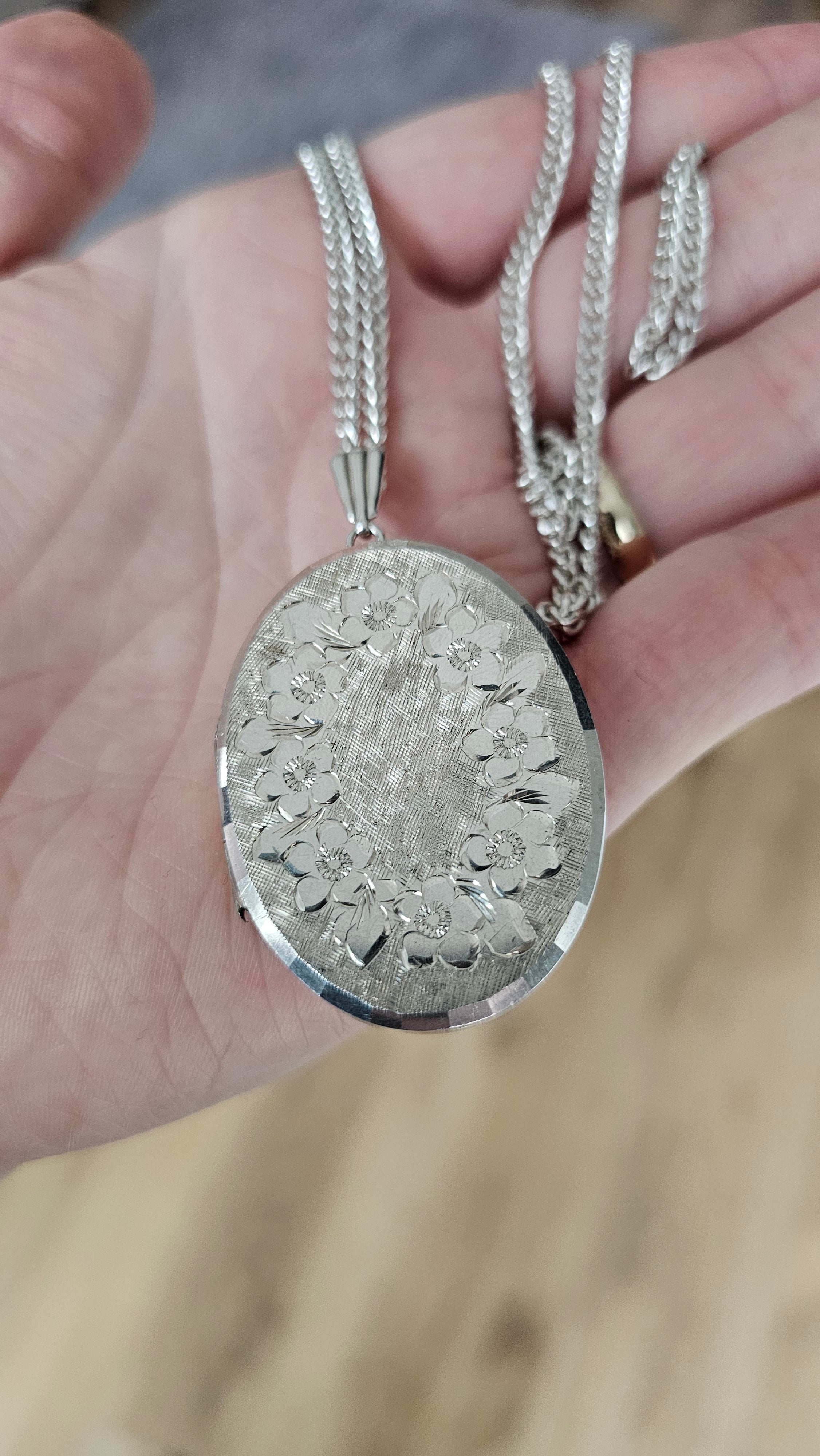 Large Vintage Georg Jensen Solid Sterling Silver Floral Locket & Curb Chain (32.1g)