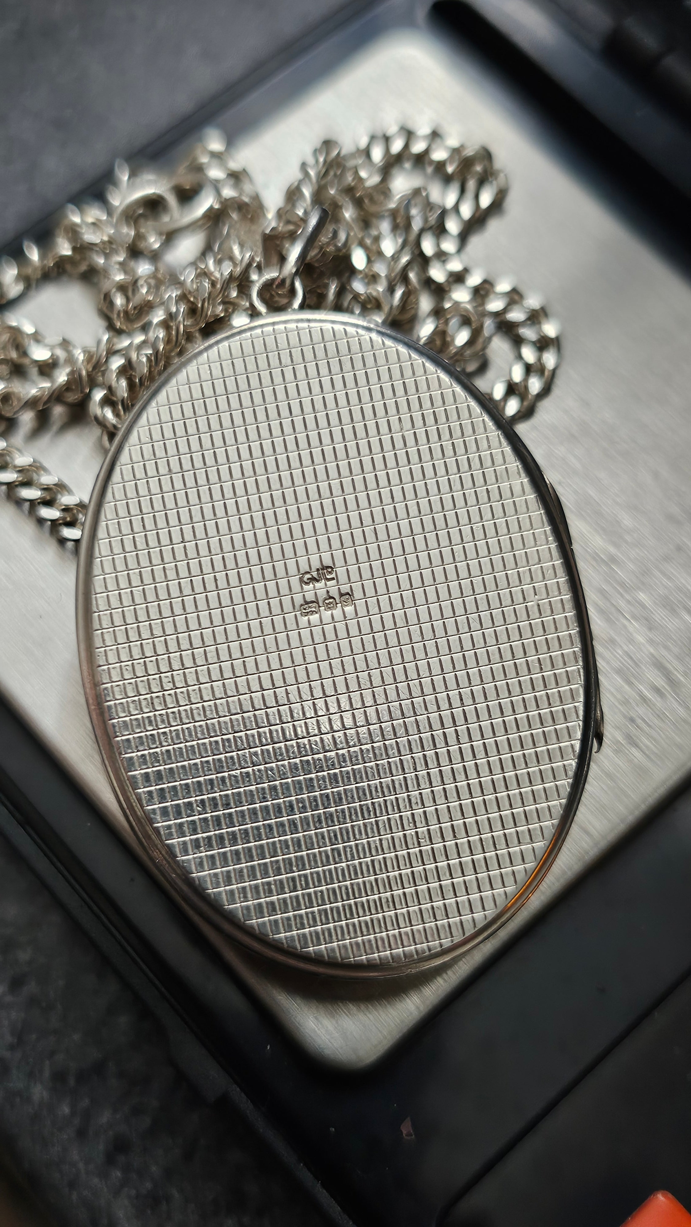 Large Vintage Georg Jensen Solid Sterling Silver Floral Locket & Curb Chain (32.1g)