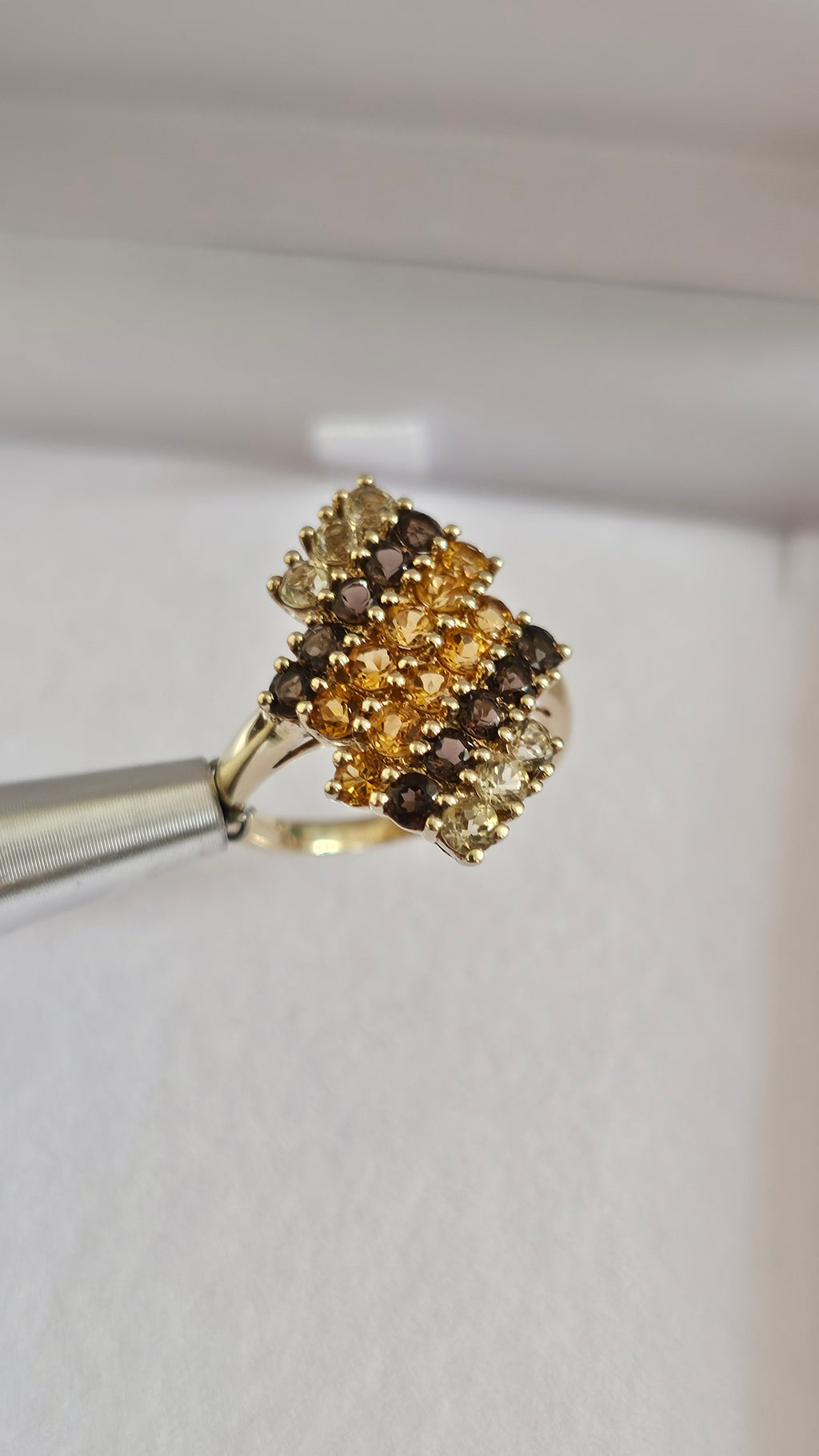 9ct Yellow Gold Multi-Gemstone Stepped Cluster Statement Ring UK Size L 1/2