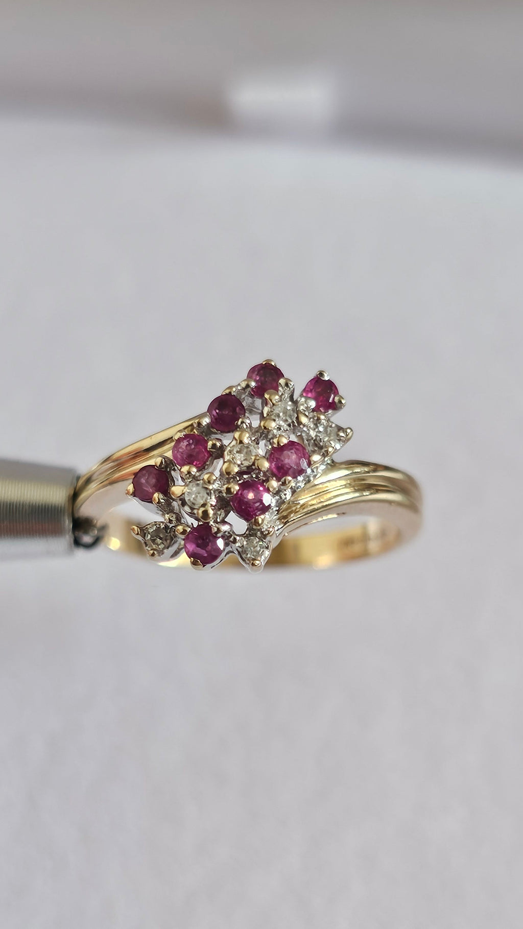 Vintage 9ct Yellow Gold Ruby & Diamond Accent Cluster Ring – UK Size M 1/2
