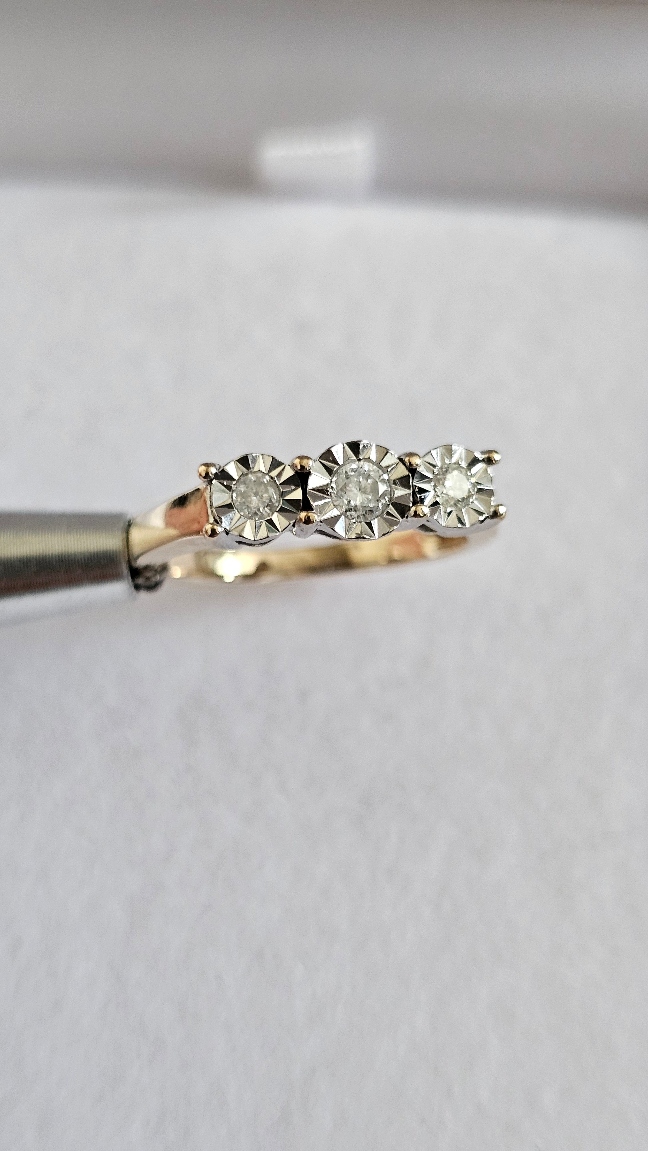 9ct Yellow Gold 0.25ct Natural Diamond Trilogy Ring , size N 1/2