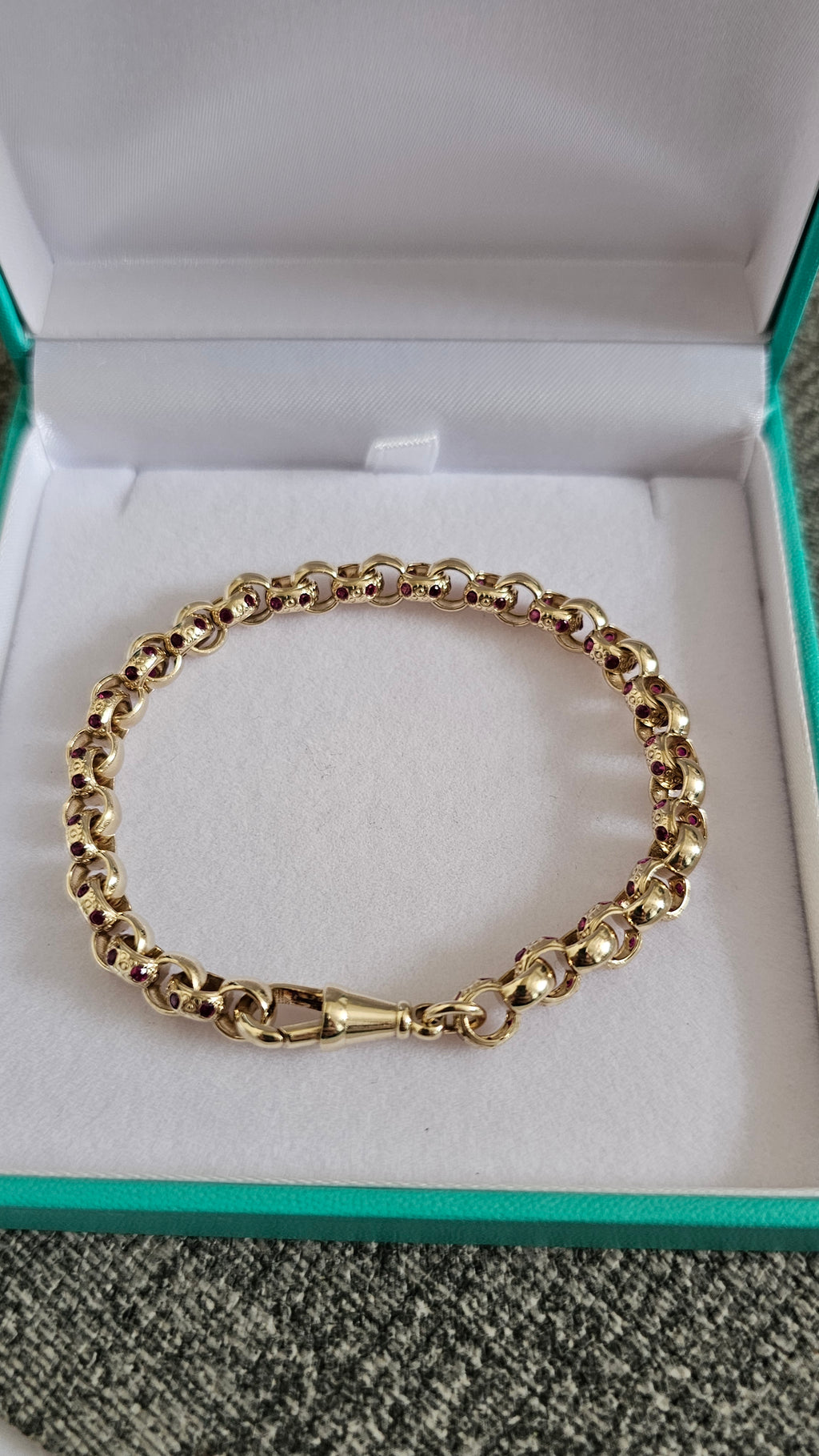 Solid 9ct Yellow Gold & Ruby Belcher Bracelet – Dog Clip Clasp (10.88g)