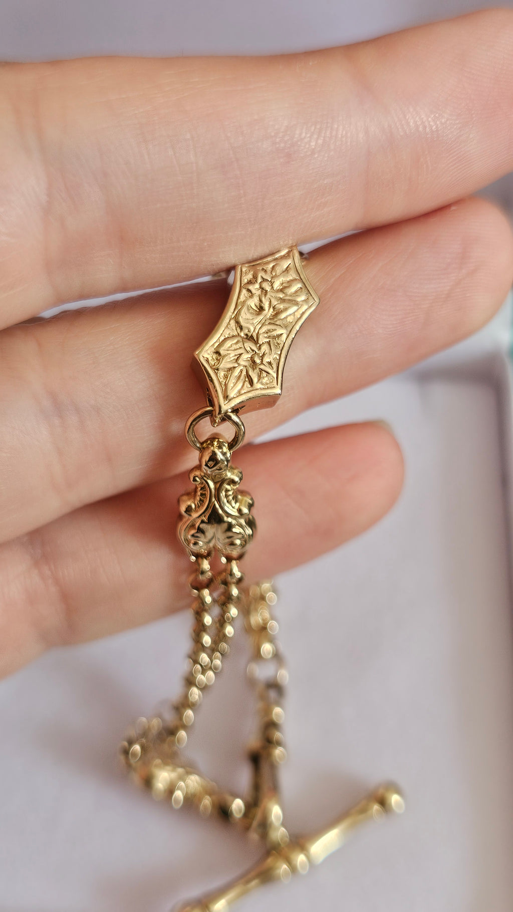 Solid 9ct Yellow Gold Double Albert Chain Bracelet with T-Bar & Dog Clip – 10.9g