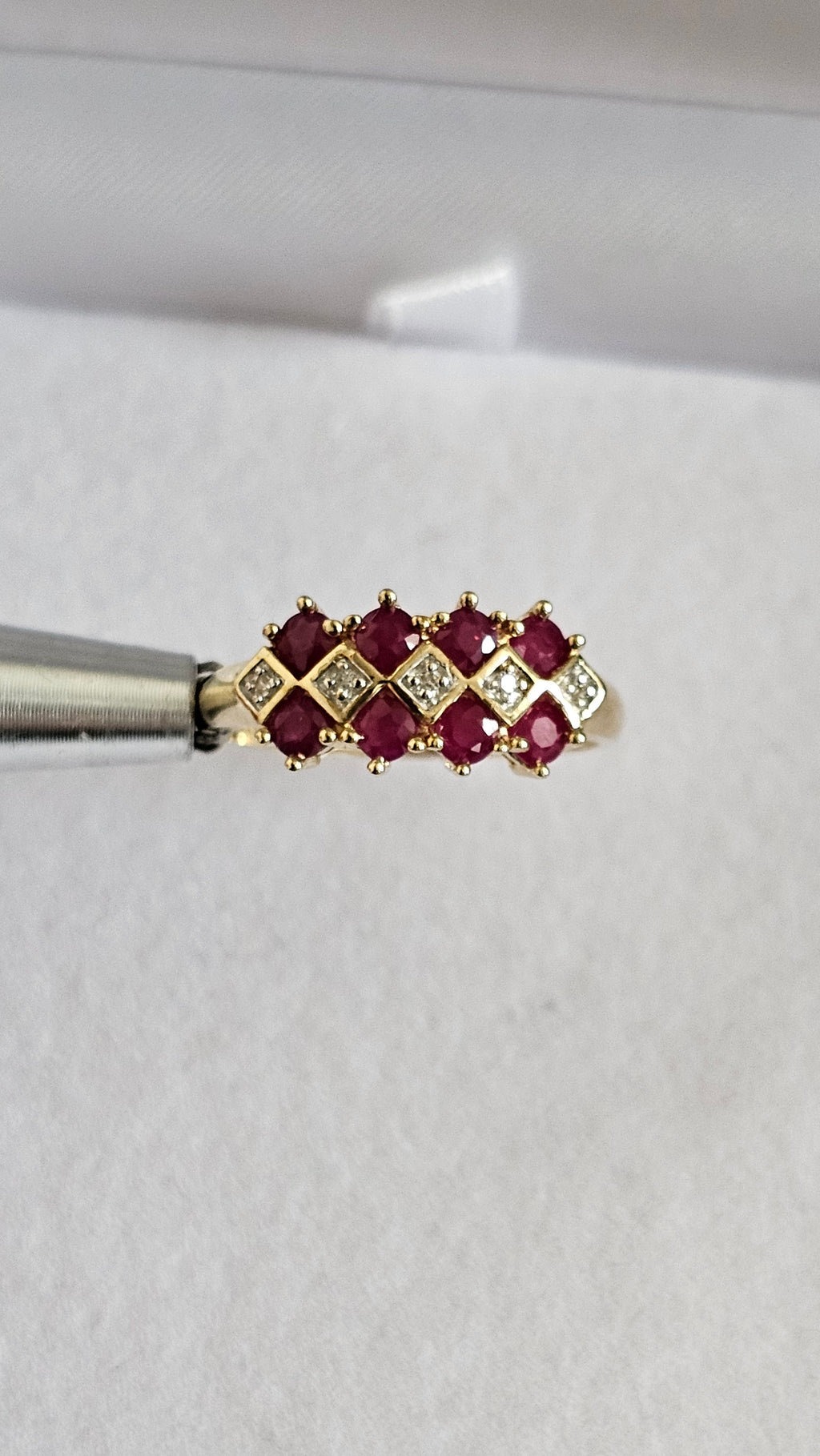 9ct Yellow Gold Natural Ruby & Diamond  Ring  Size P ½