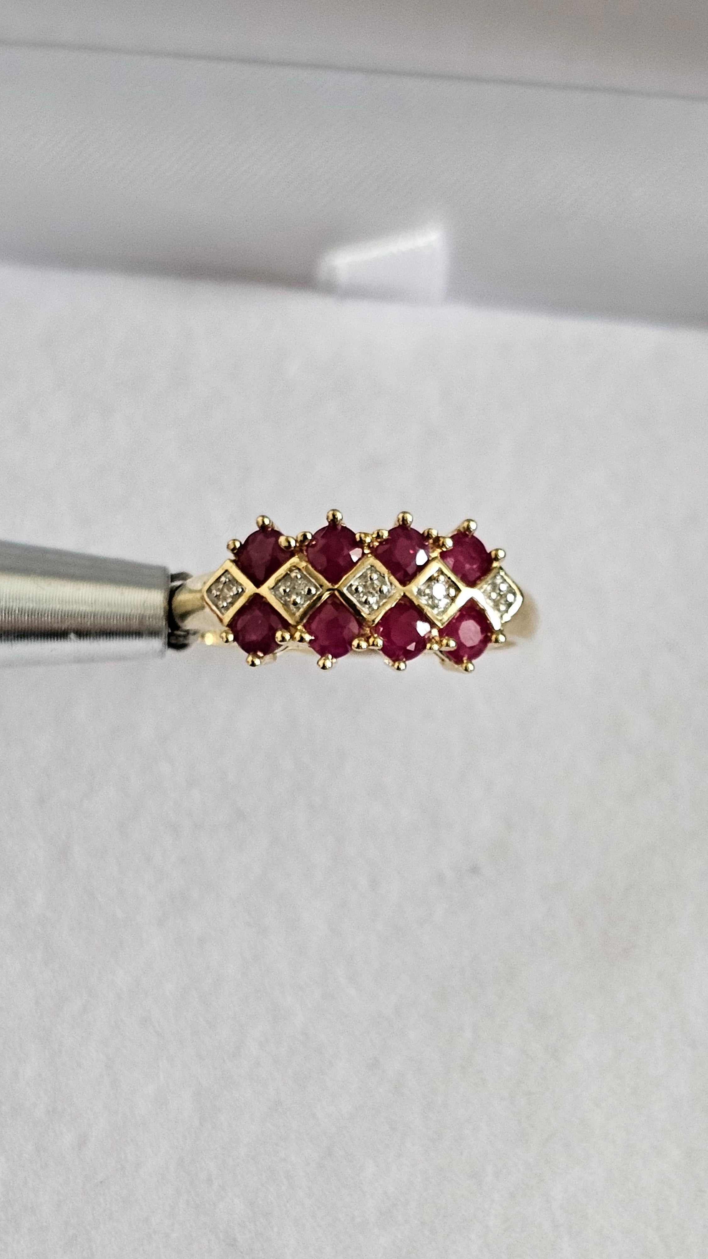9ct Yellow Gold Natural Ruby & Diamond  Ring  Size P ½