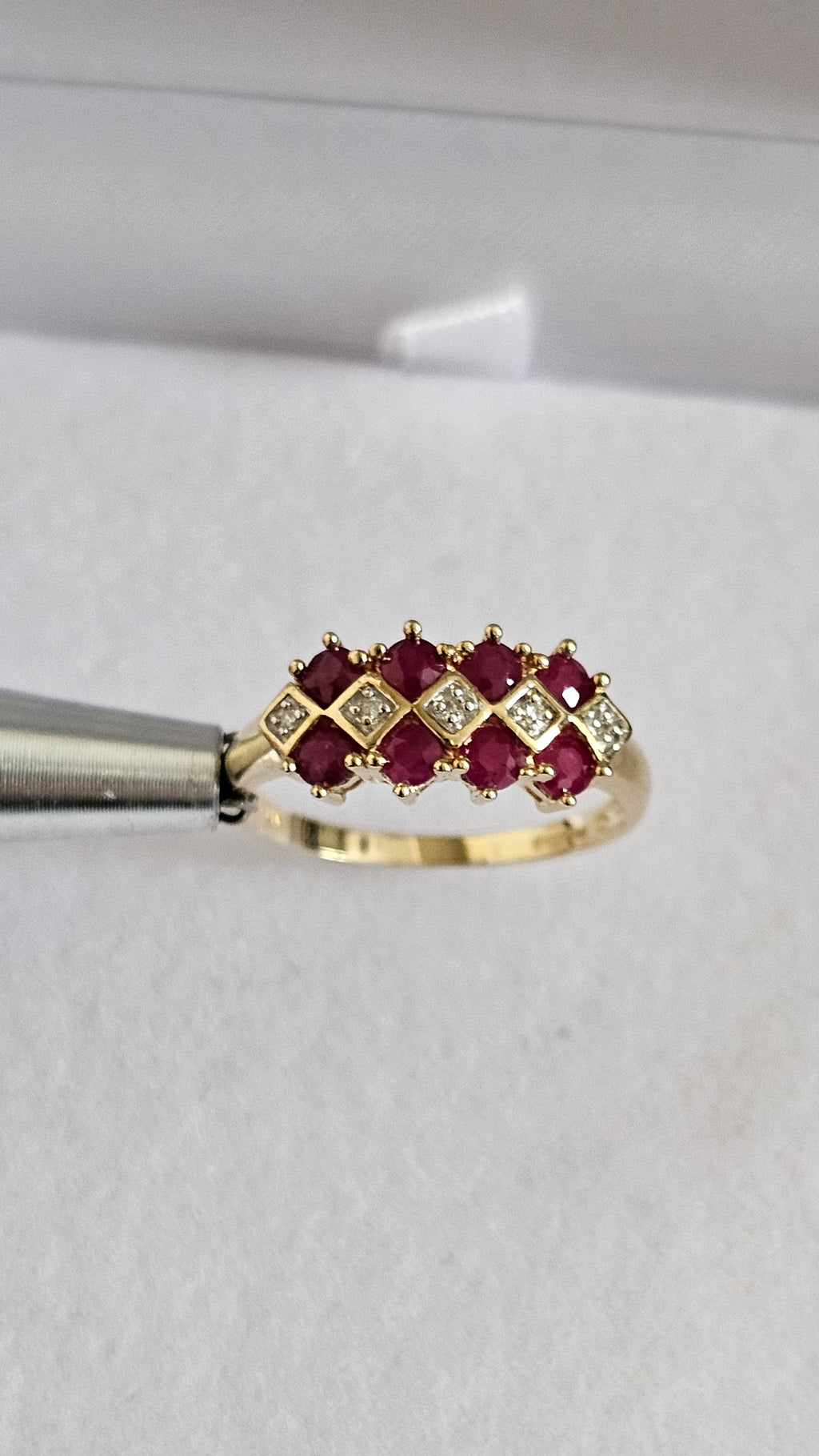 9ct Yellow Gold Natural Ruby & Diamond  Ring  Size P ½