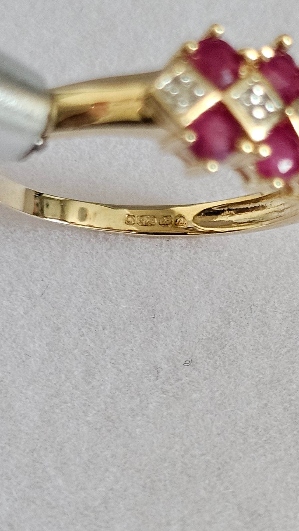 9ct Yellow Gold Natural Ruby & Diamond  Ring  Size P ½