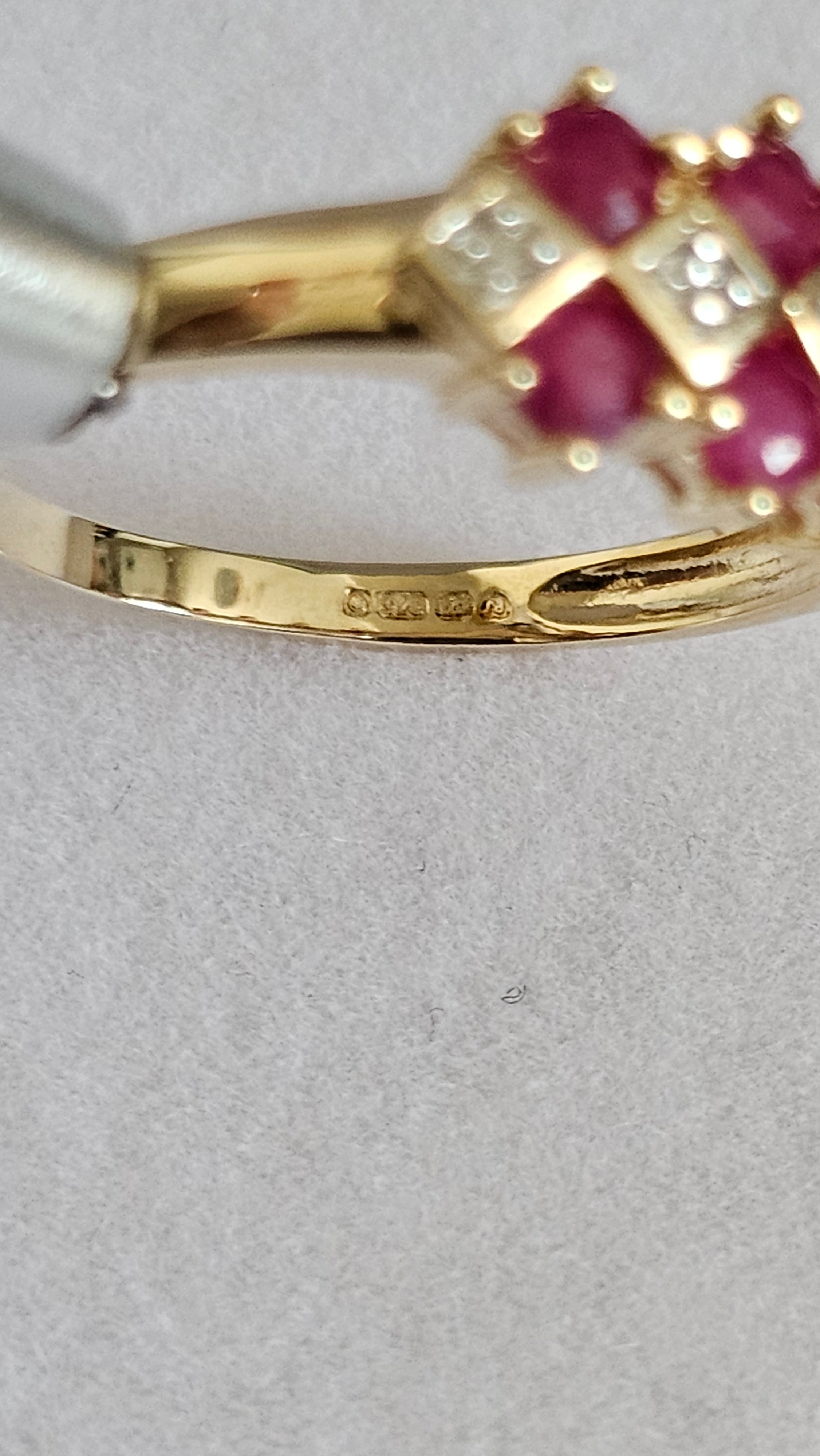 9ct Yellow Gold Natural Ruby & Diamond  Ring  Size P ½