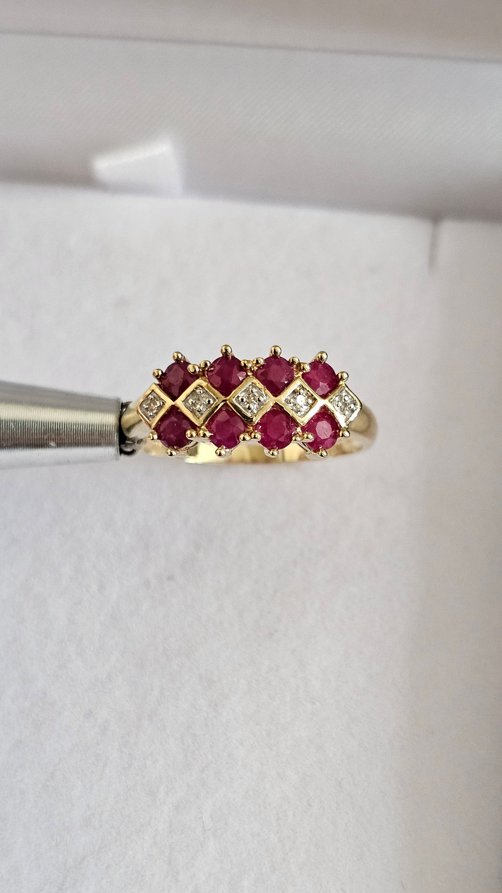 9ct Yellow Gold Natural Ruby & Diamond  Ring  Size P ½