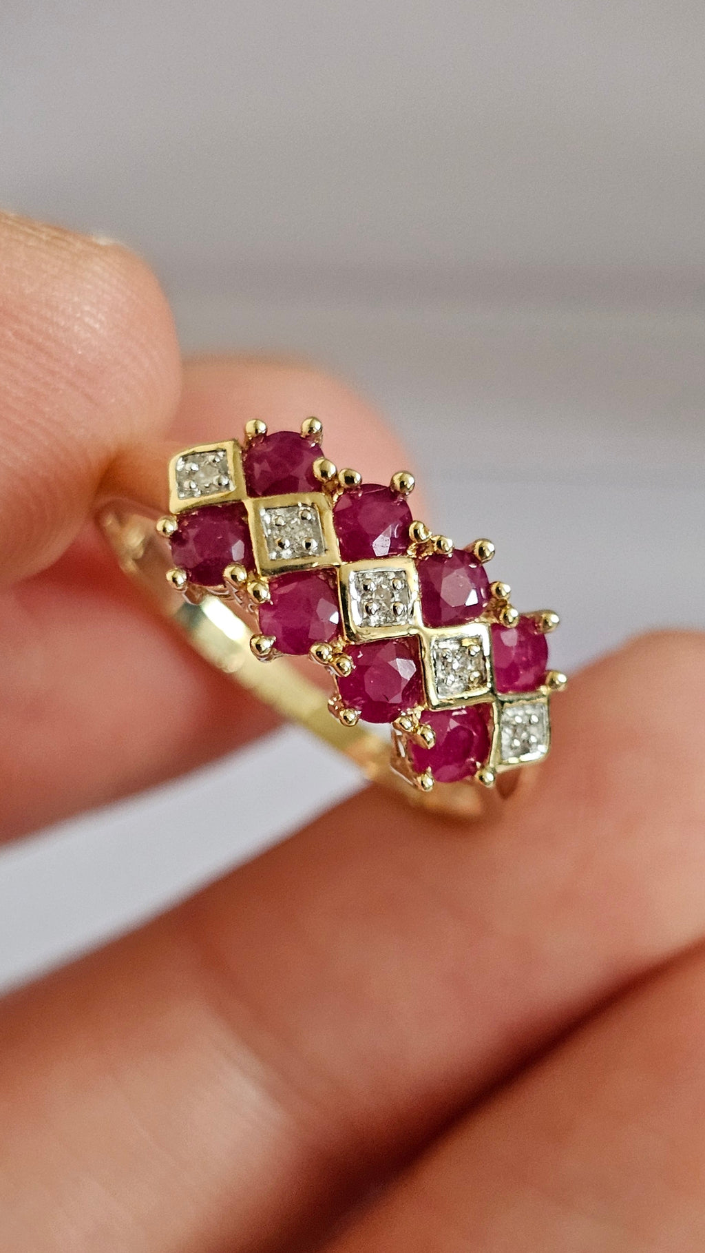 9ct Yellow Gold Natural Ruby & Diamond  Ring  Size P ½