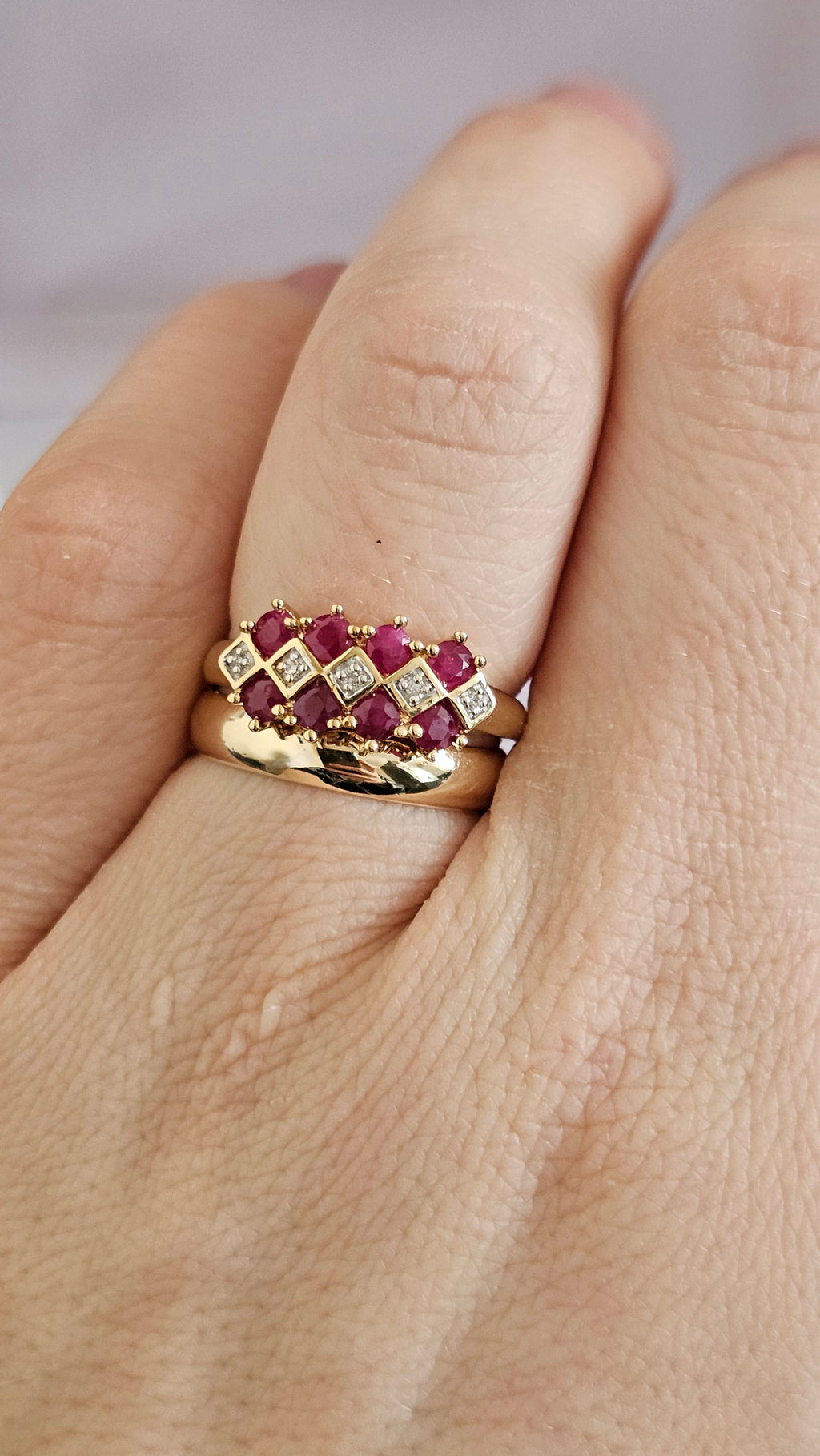 9ct Yellow Gold Natural Ruby & Diamond  Ring  Size P ½