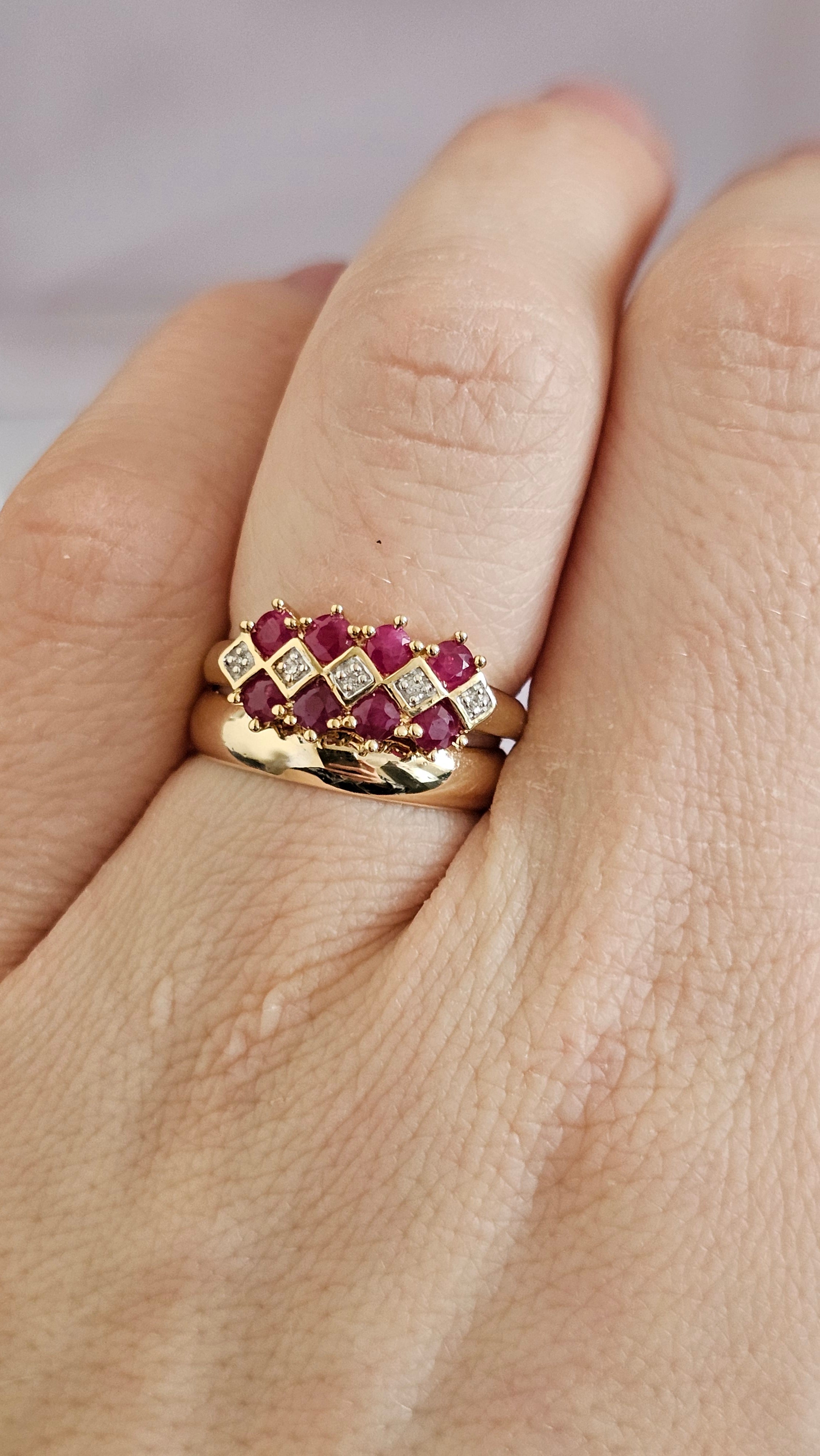 9ct Yellow Gold Natural Ruby & Diamond  Ring  Size P ½