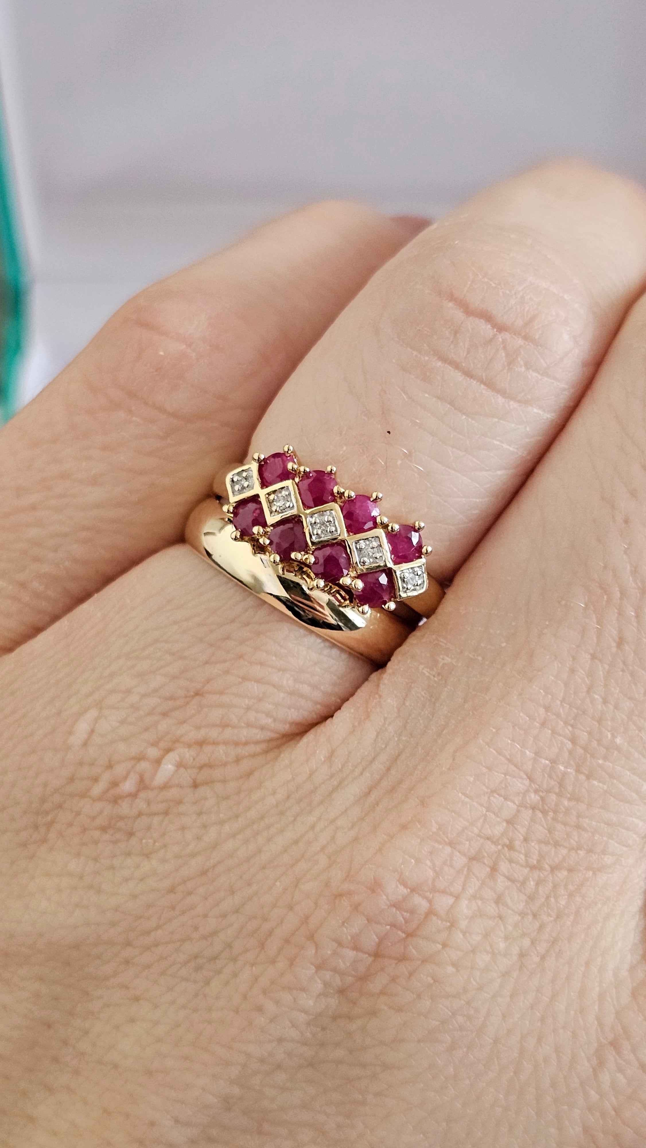 9ct Yellow Gold Natural Ruby & Diamond  Ring  Size P ½