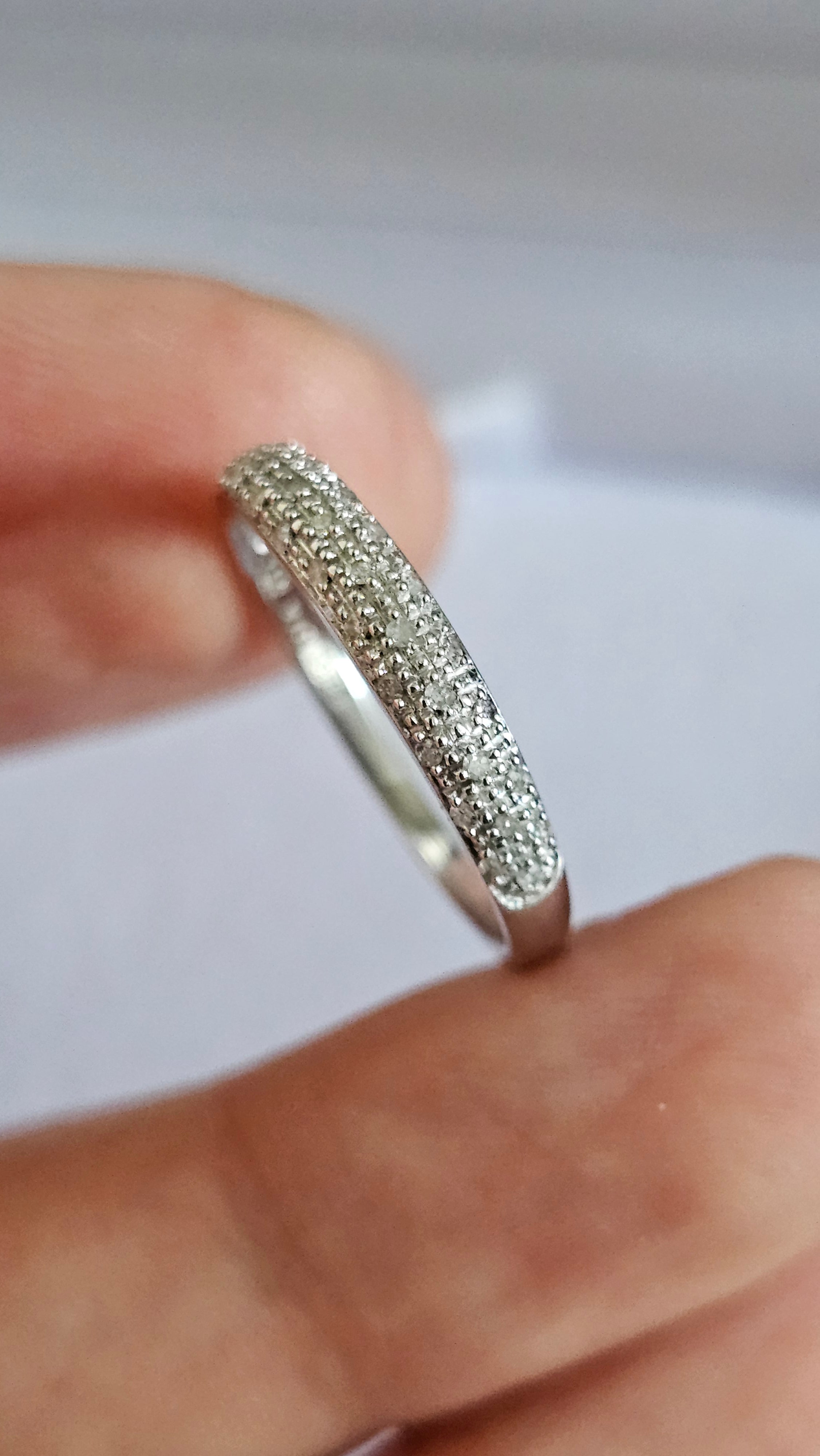 9ct White Gold 0.15ct Natural Diamond Pavé Ring – Size Q 1/2