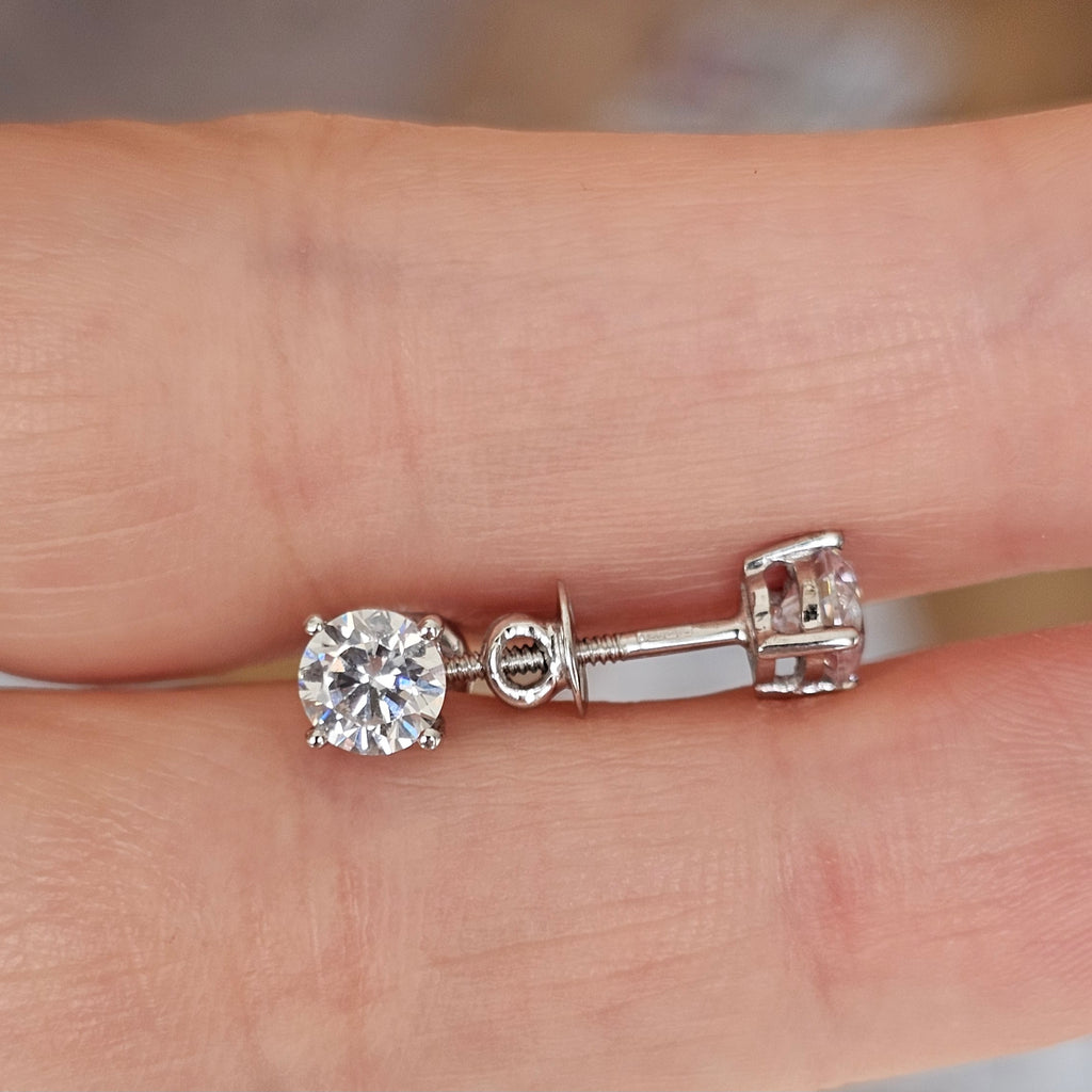 Classic 18ct White Gold Round Solitaire Moissanite Stud Earrings with Screwbacks