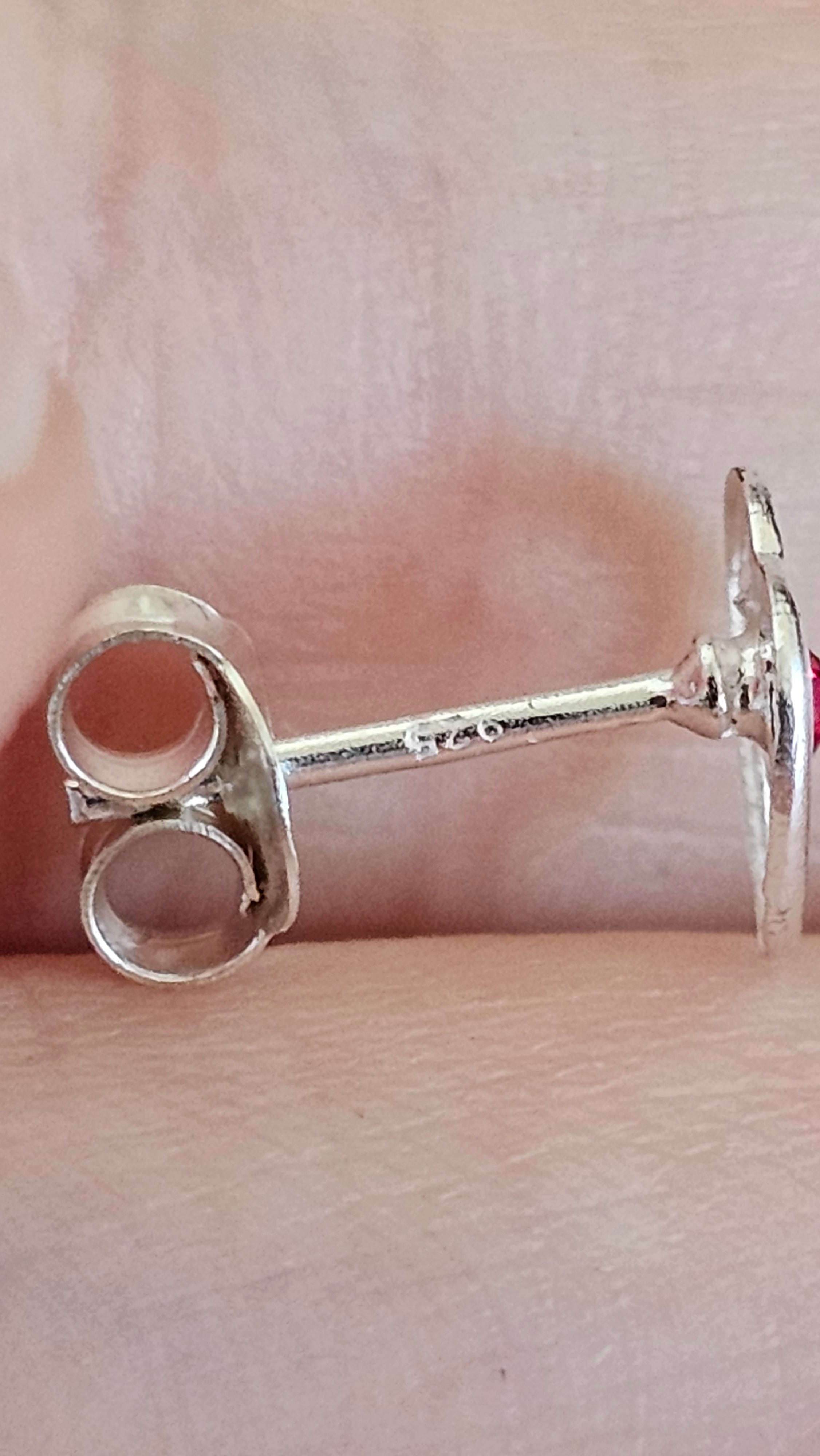 925 Sterling Silver Open Heart Dainty Stud Earrings with Red Stone