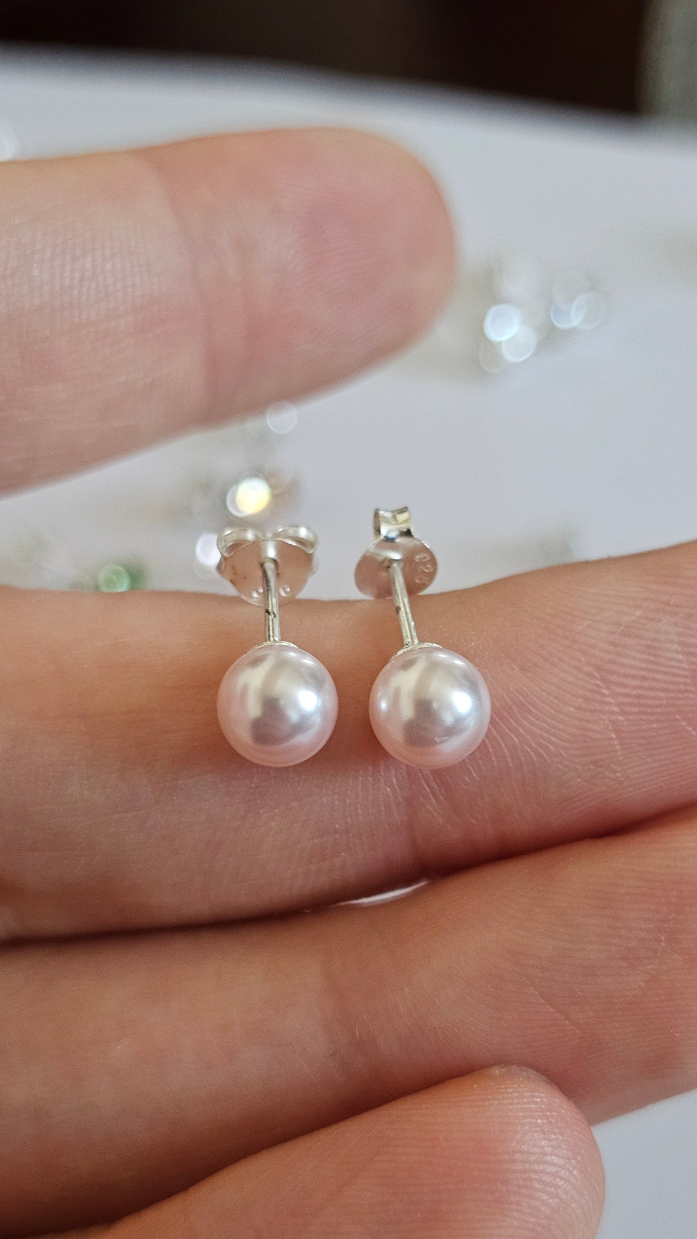 Elegant 925 Sterling Silver Plush Pink Pearl Stud Earrings, 6mm