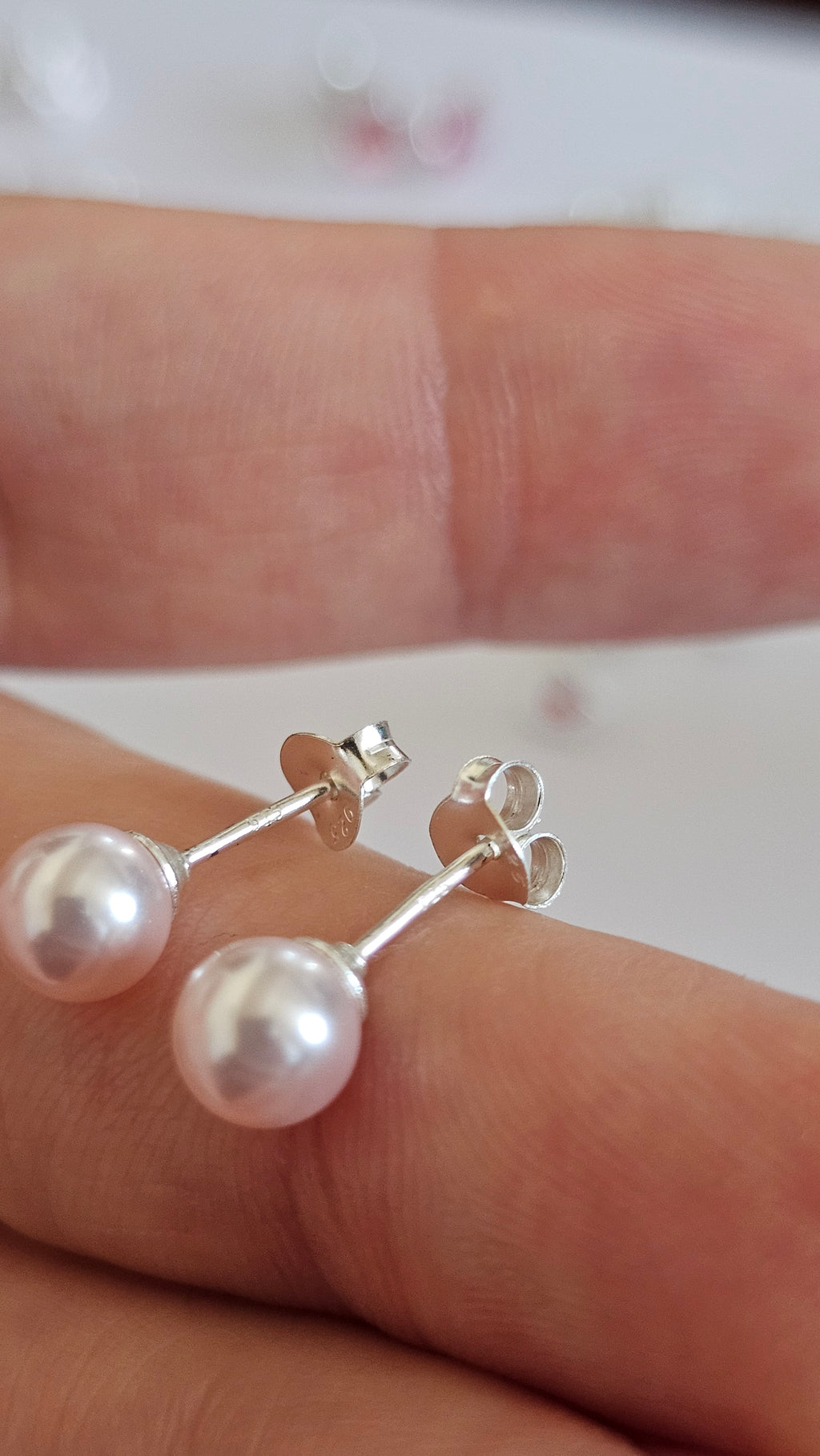 Elegant 925 Sterling Silver Plush Pink Pearl Stud Earrings, 6mm