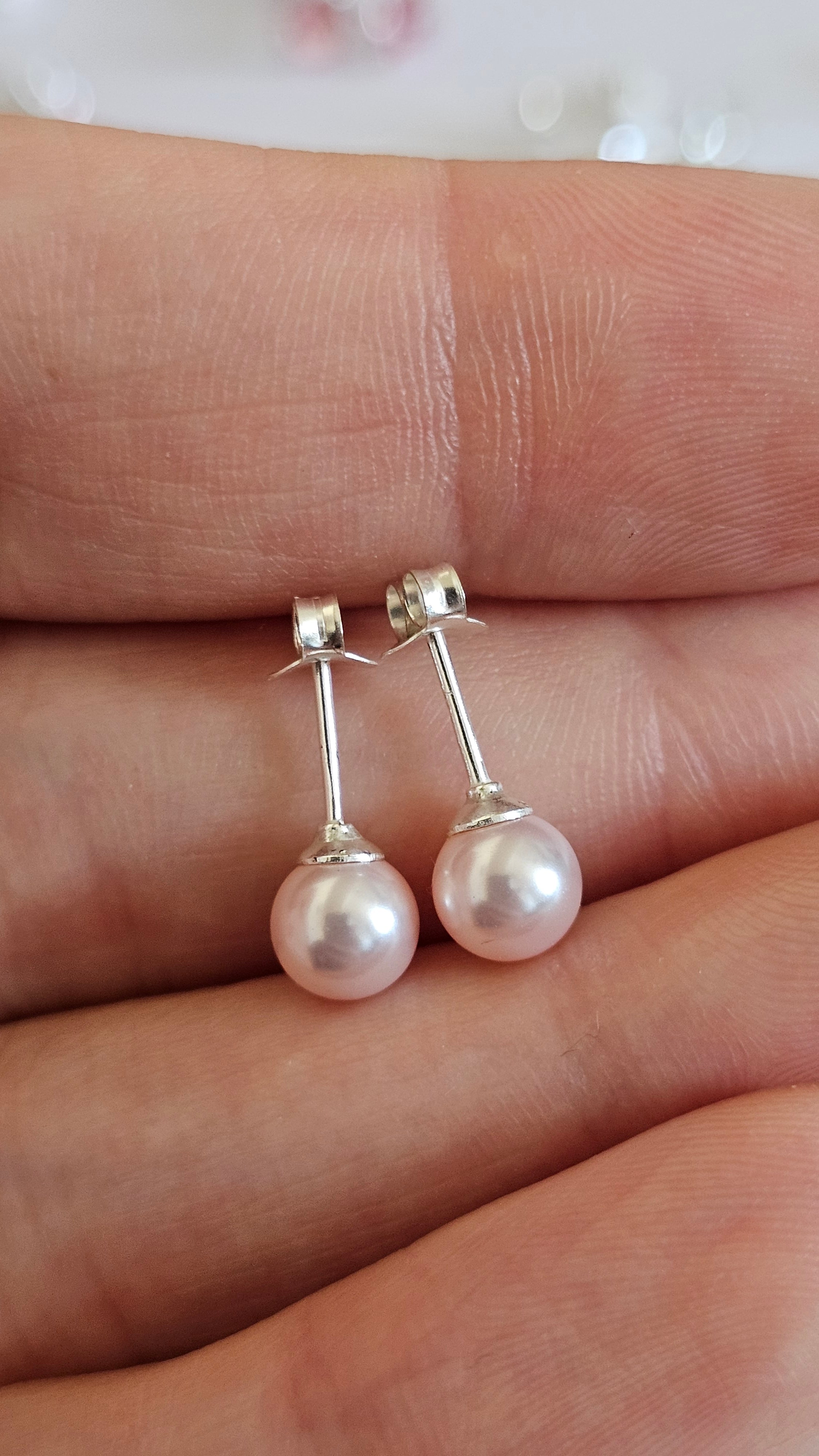 Elegant 925 Sterling Silver Plush Pink Pearl Stud Earrings, 6mm