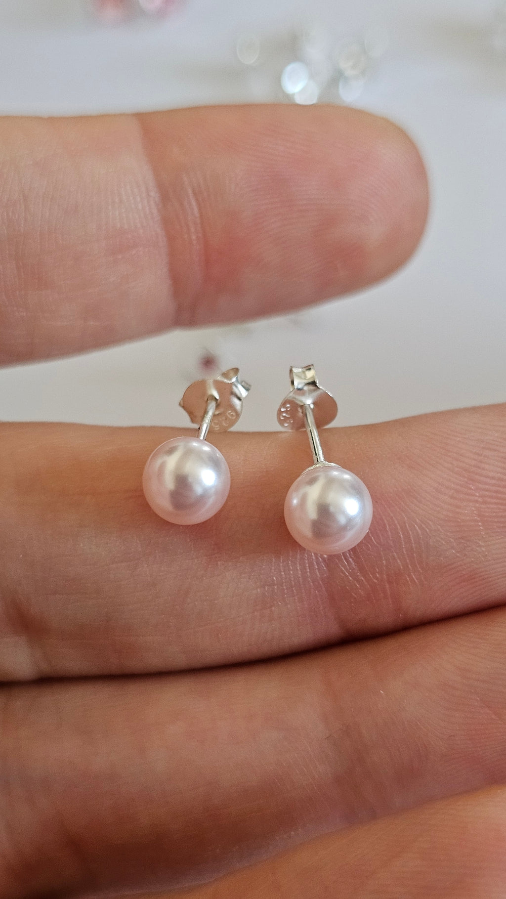 Elegant 925 Sterling Silver Plush Pink Pearl Stud Earrings, 6mm
