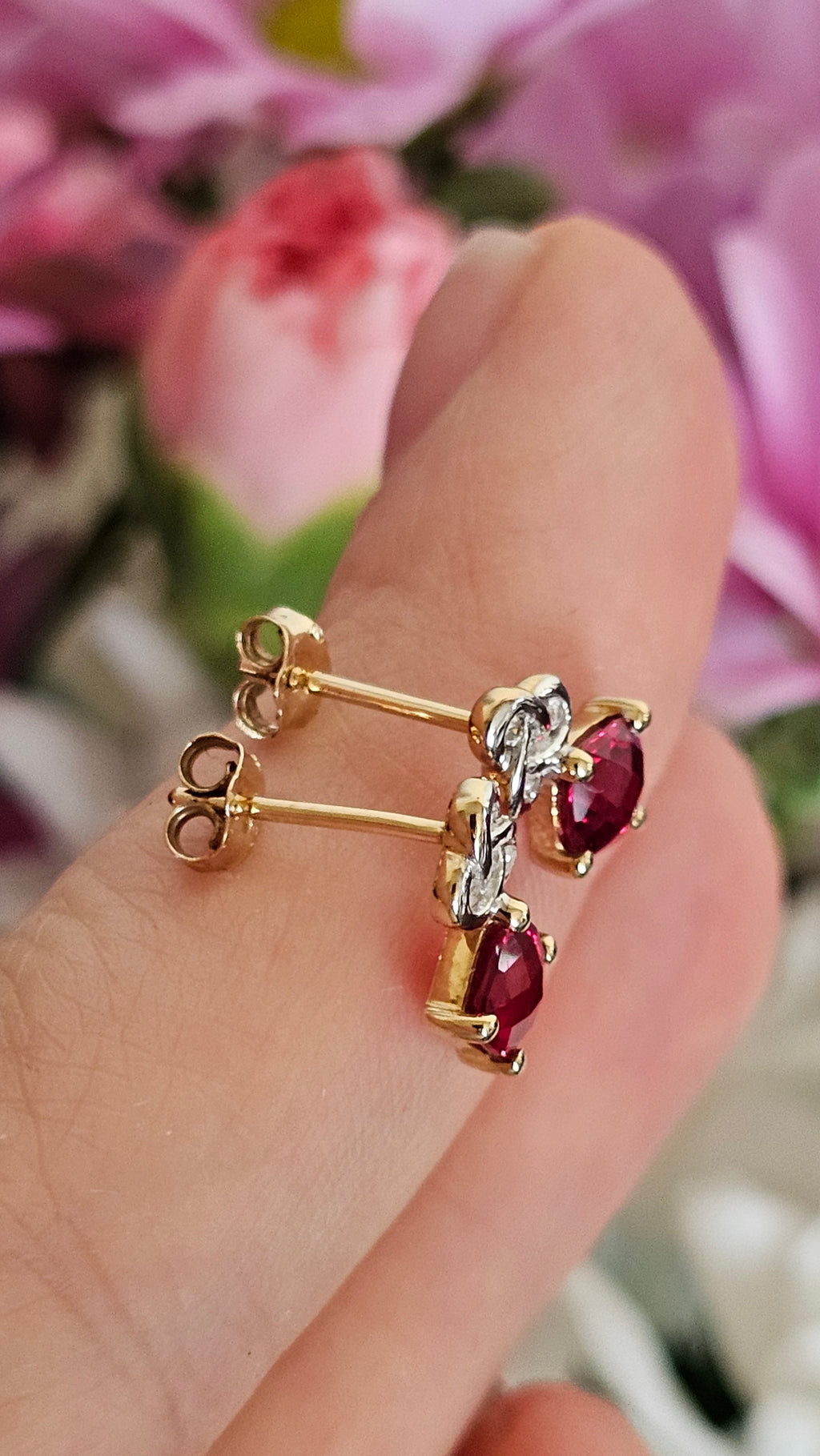 Solid 9ct Yellow Gold Ruby & Diamond Knot Stud Earrings
