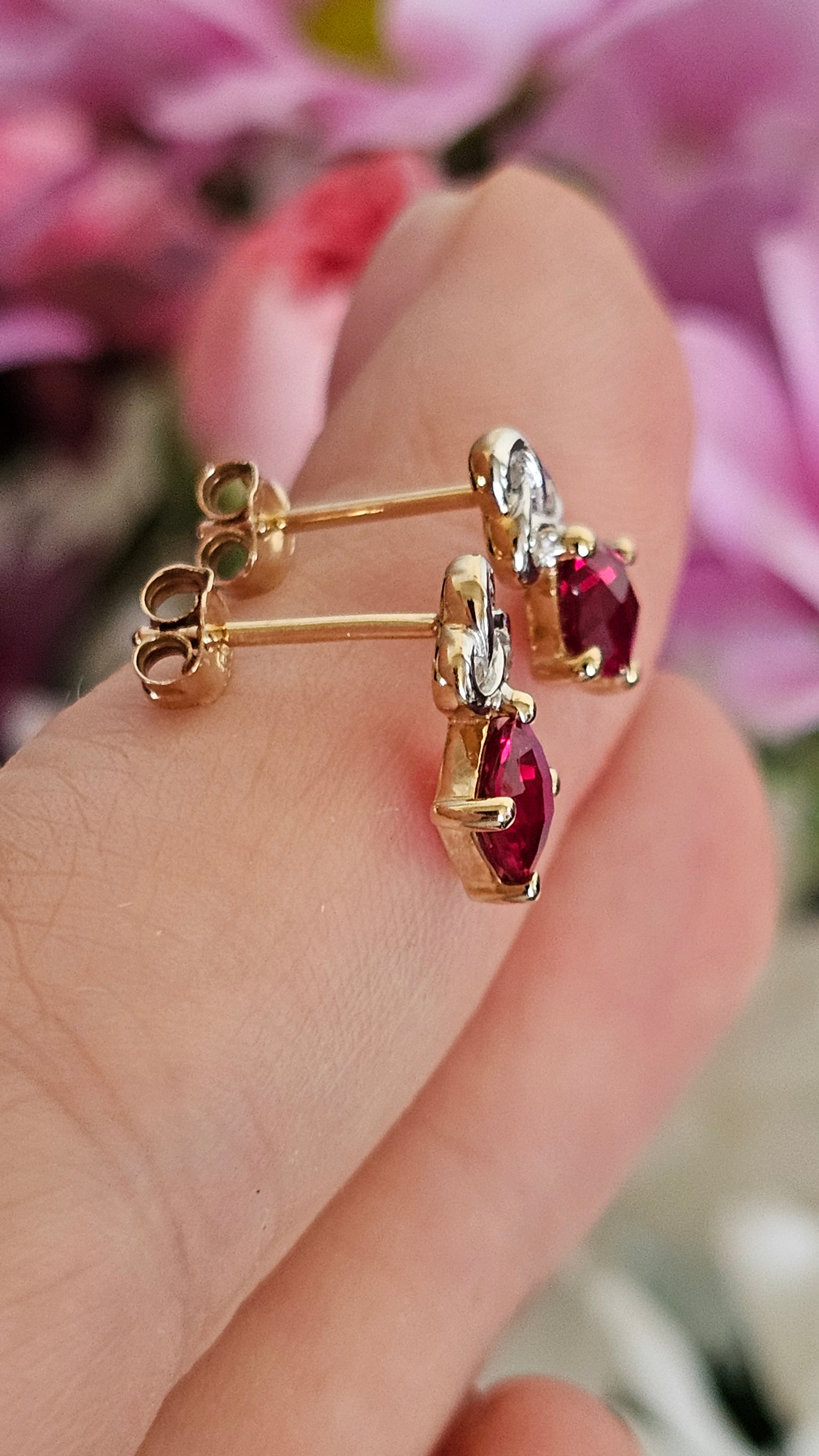Solid 9ct Yellow Gold Ruby & Diamond Knot Stud Earrings