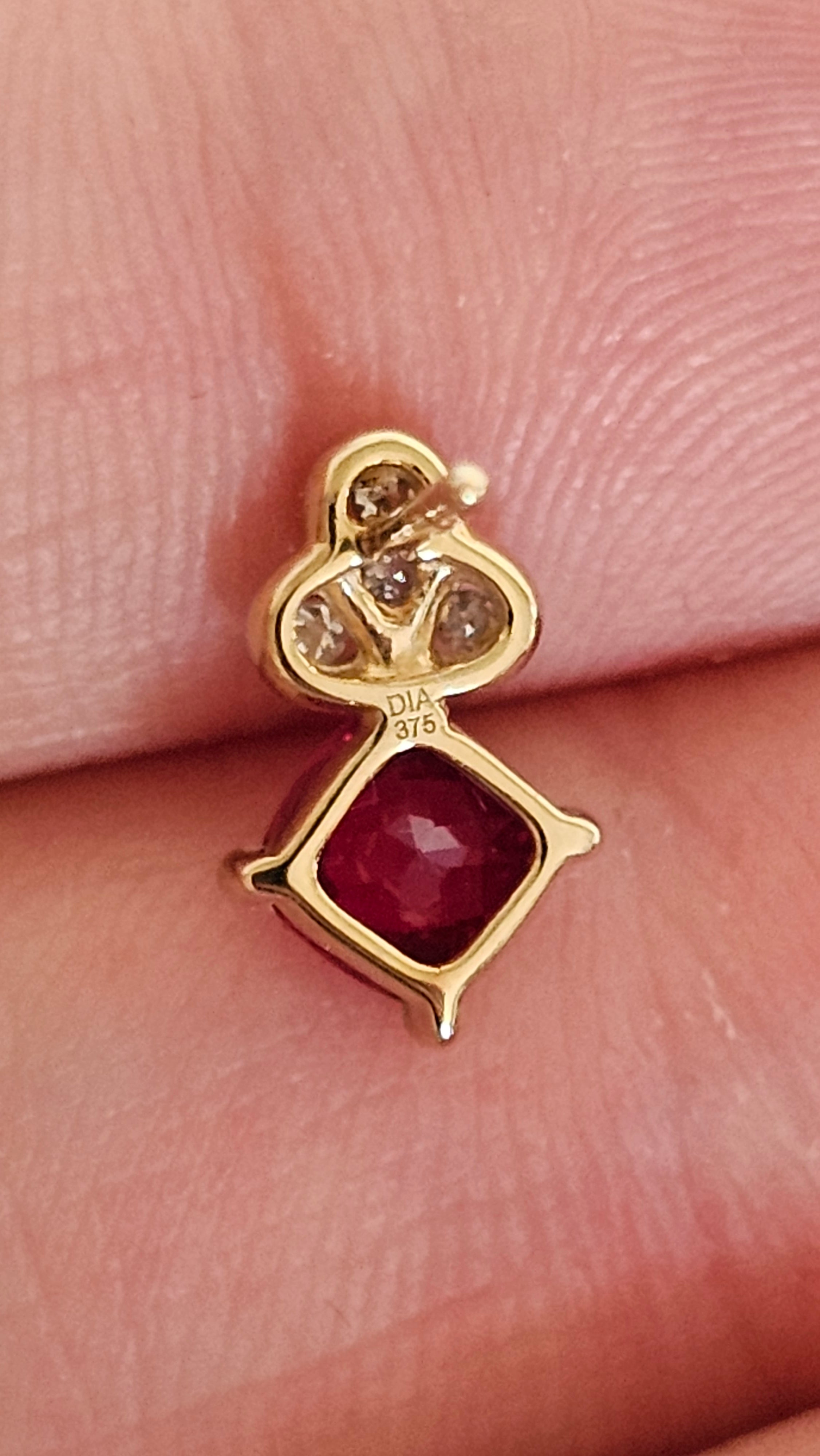 Solid 9ct Yellow Gold Ruby & Diamond Knot Stud Earrings