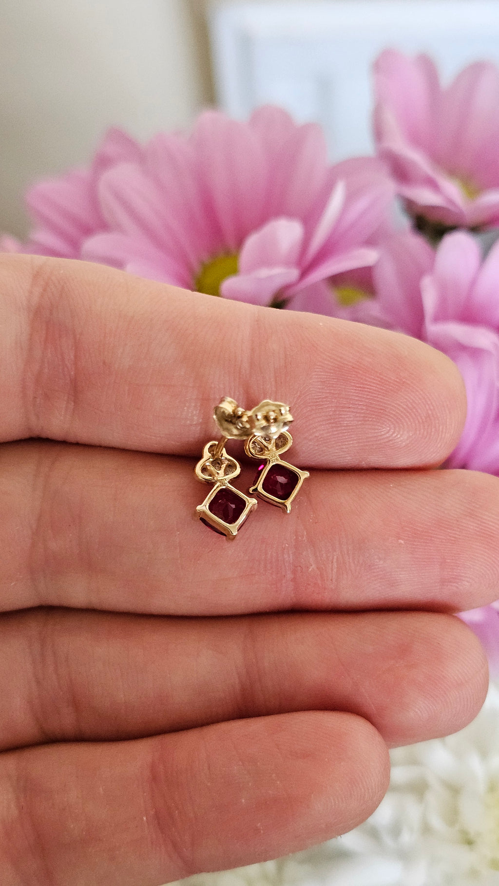 Solid 9ct Yellow Gold Ruby & Diamond Knot Stud Earrings