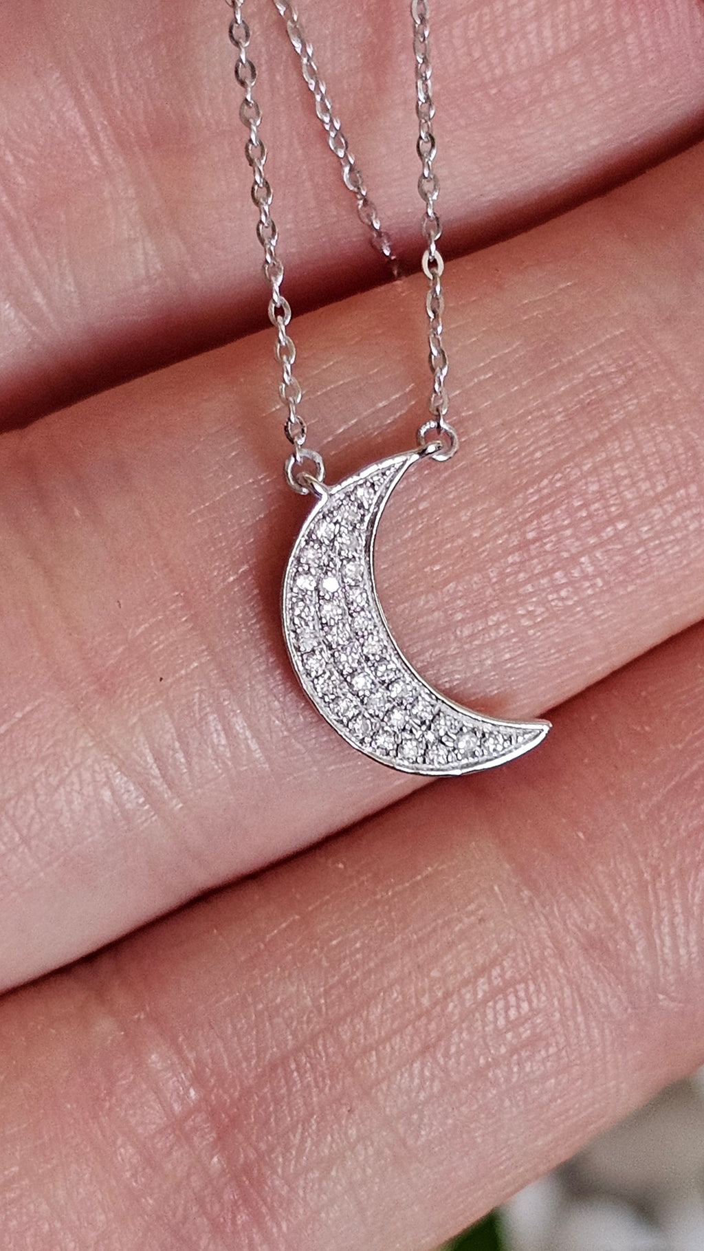 9ct White Gold & Natural Diamond Crescent Moon Necklace
