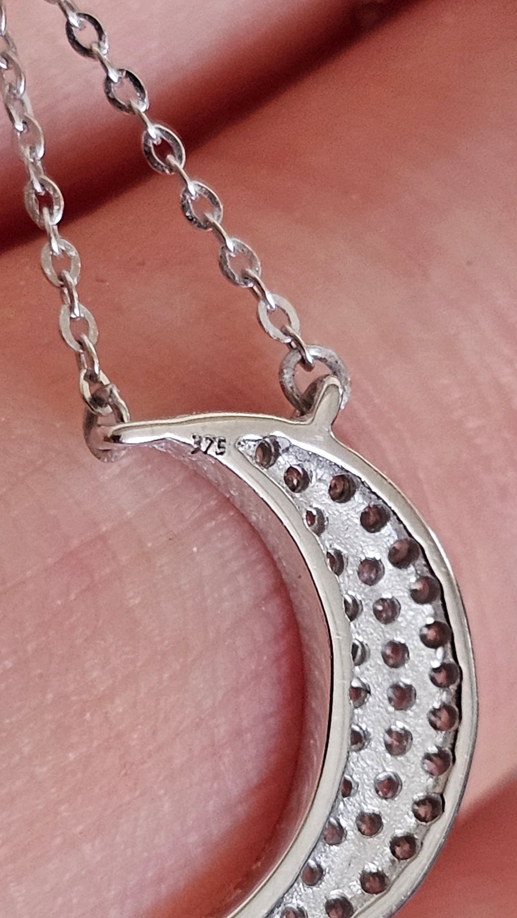 9ct White Gold & Natural Diamond Crescent Moon Necklace