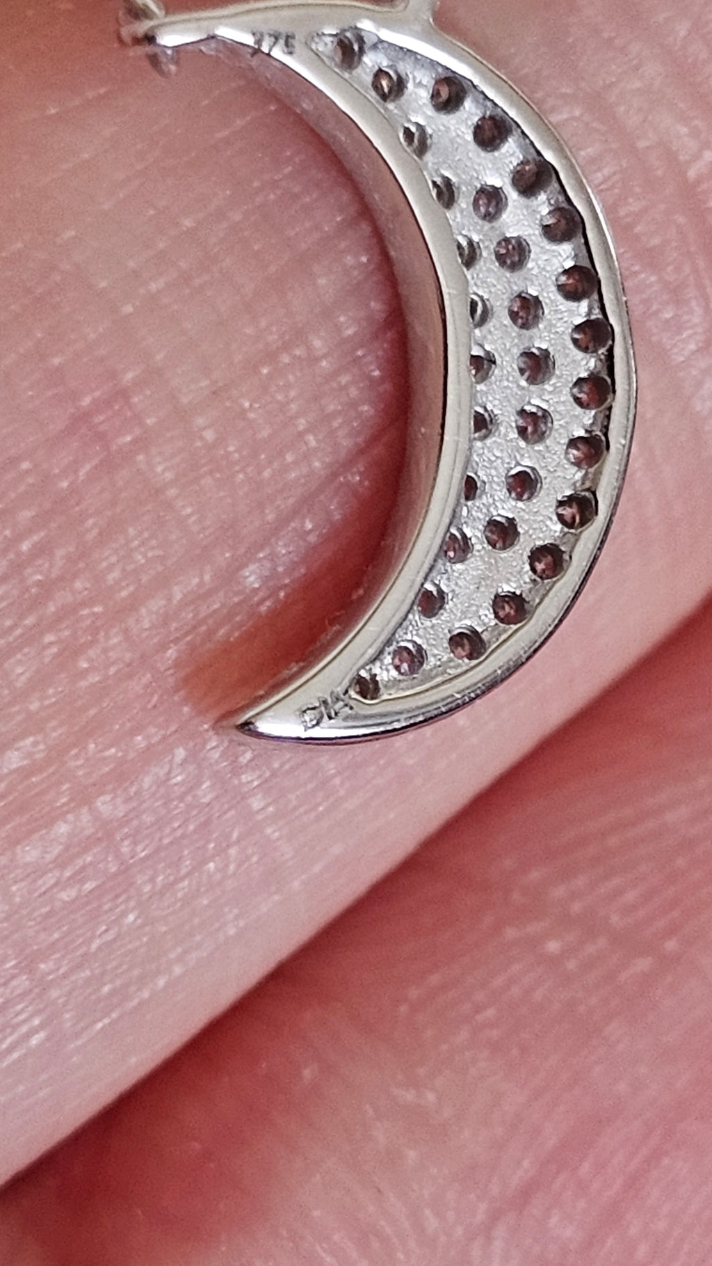9ct White Gold & Natural Diamond Crescent Moon Necklace