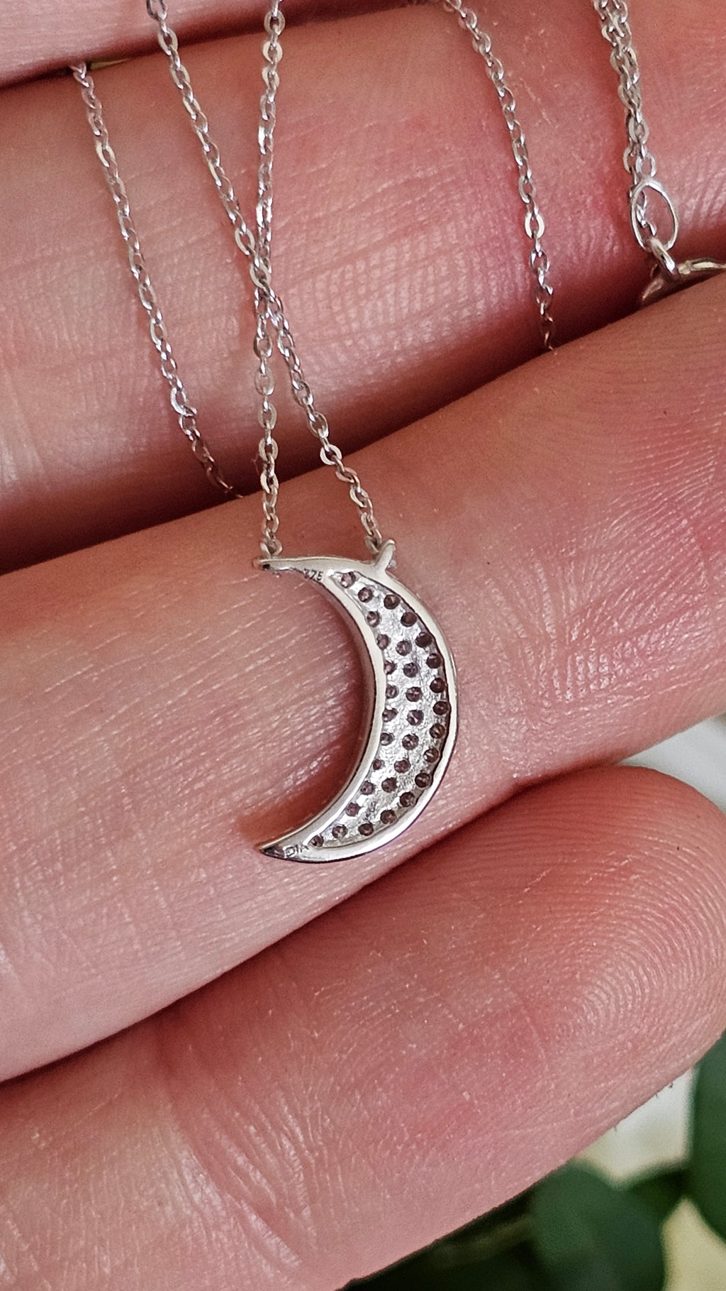 9ct White Gold & Natural Diamond Crescent Moon Necklace