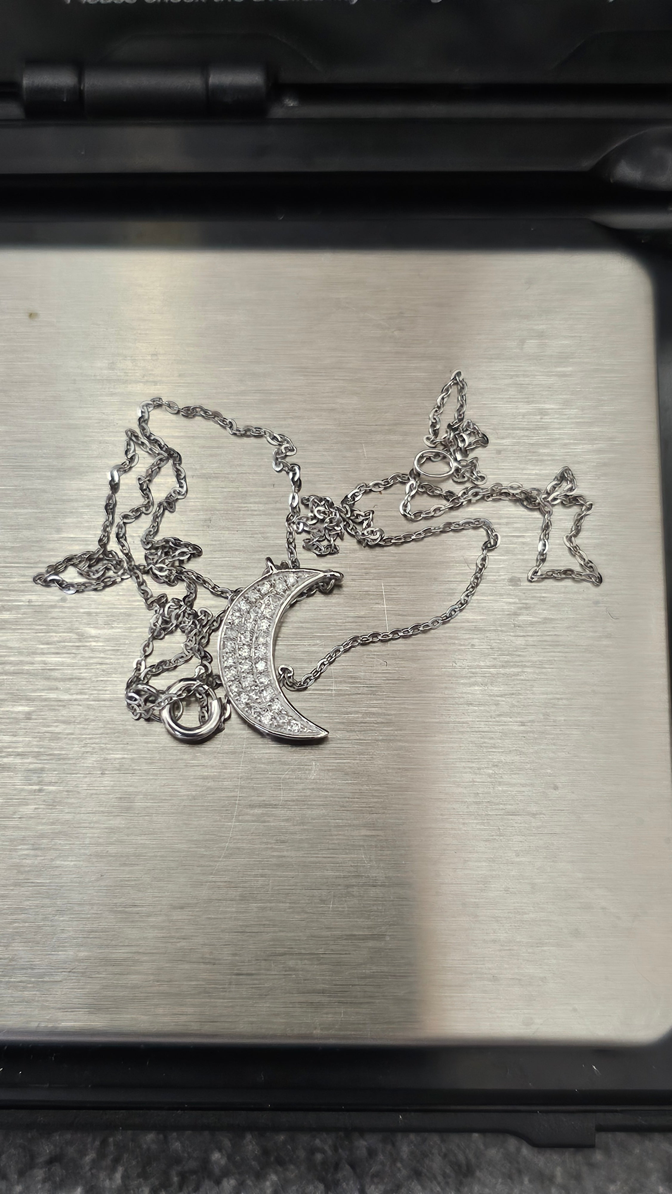 9ct White Gold & Natural Diamond Crescent Moon Necklace