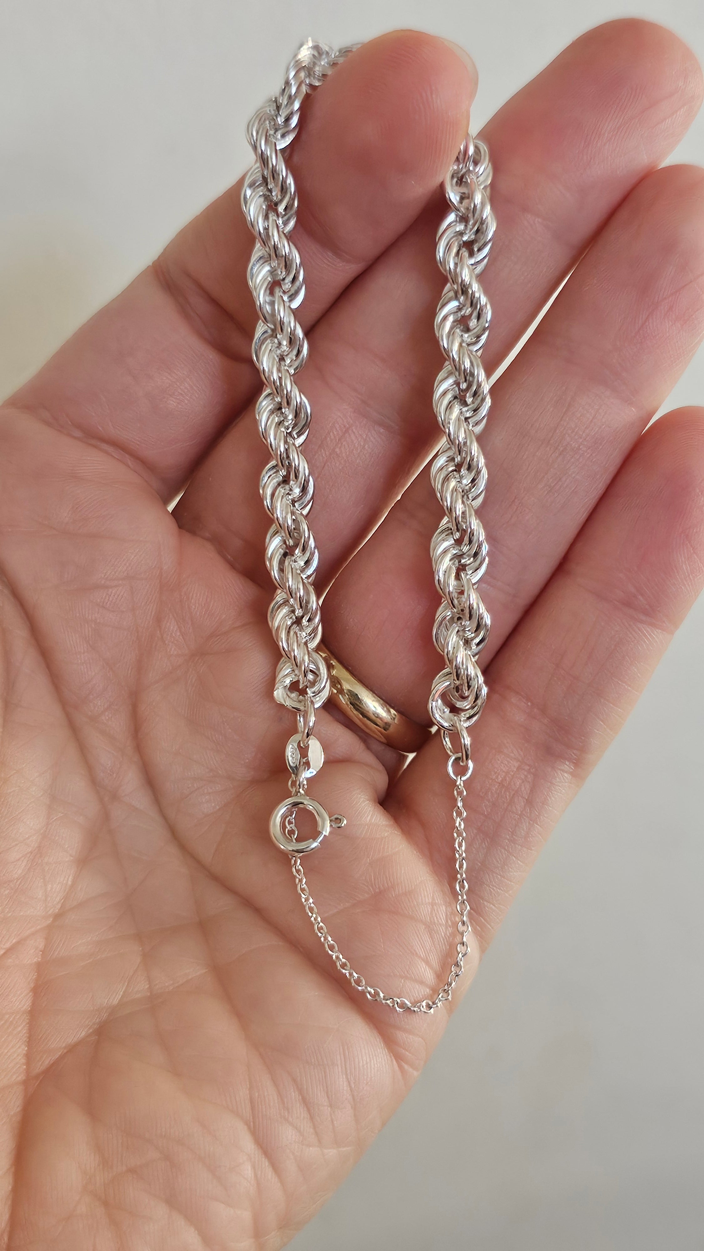 925 Sterling Silver Rope Chain Bracelet 9.26g, 6.45mm