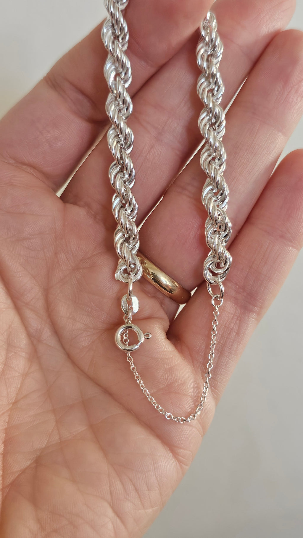 925 Sterling Silver Rope Chain Bracelet 9.26g, 6.45mm
