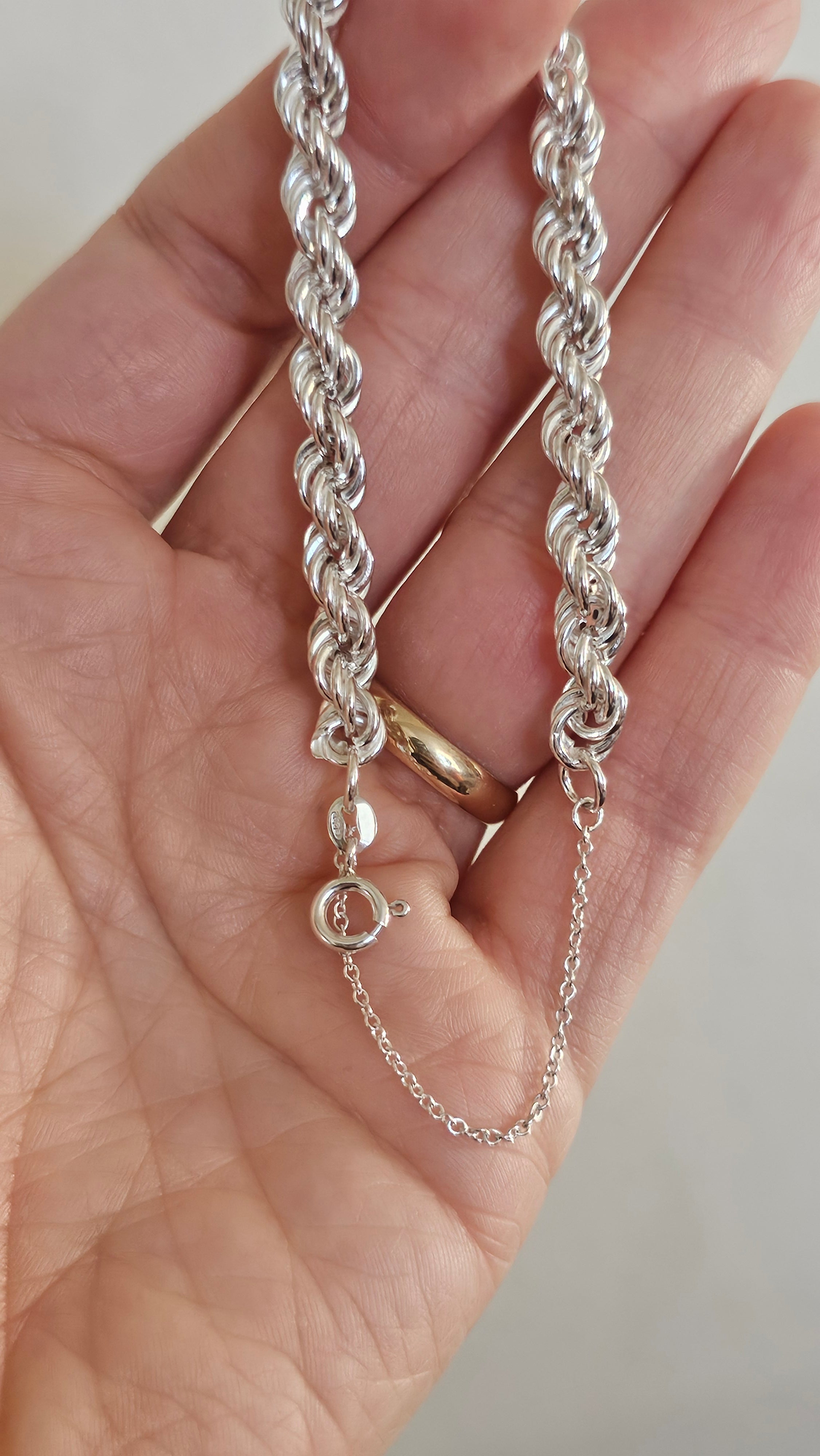 925 Sterling Silver Rope Chain Bracelet 9.26g, 6.45mm